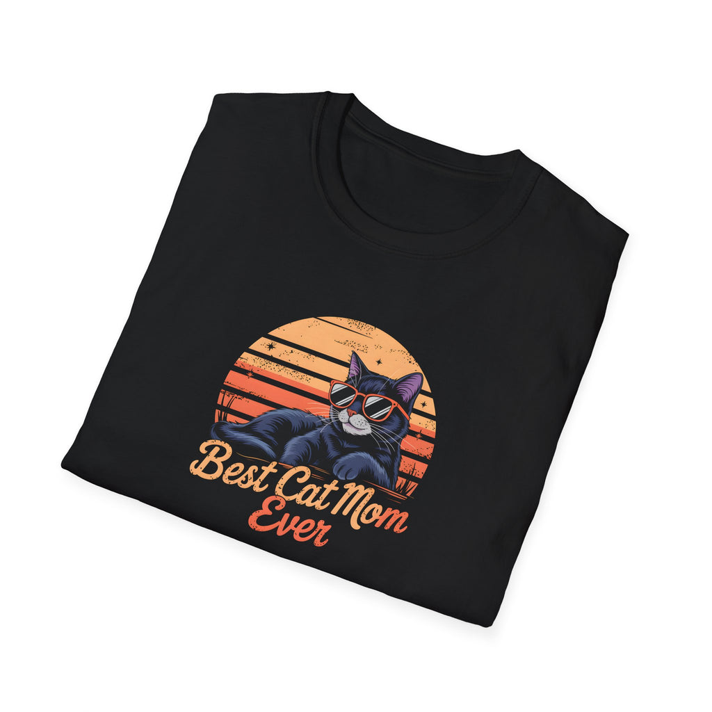 Cat Mom Sunset T-Shirt - Best Cat Mom Ever, Mother's Day Shirt, Unisex Tee, Softstyle Top, Gift for Mom, Cat Lover Gift