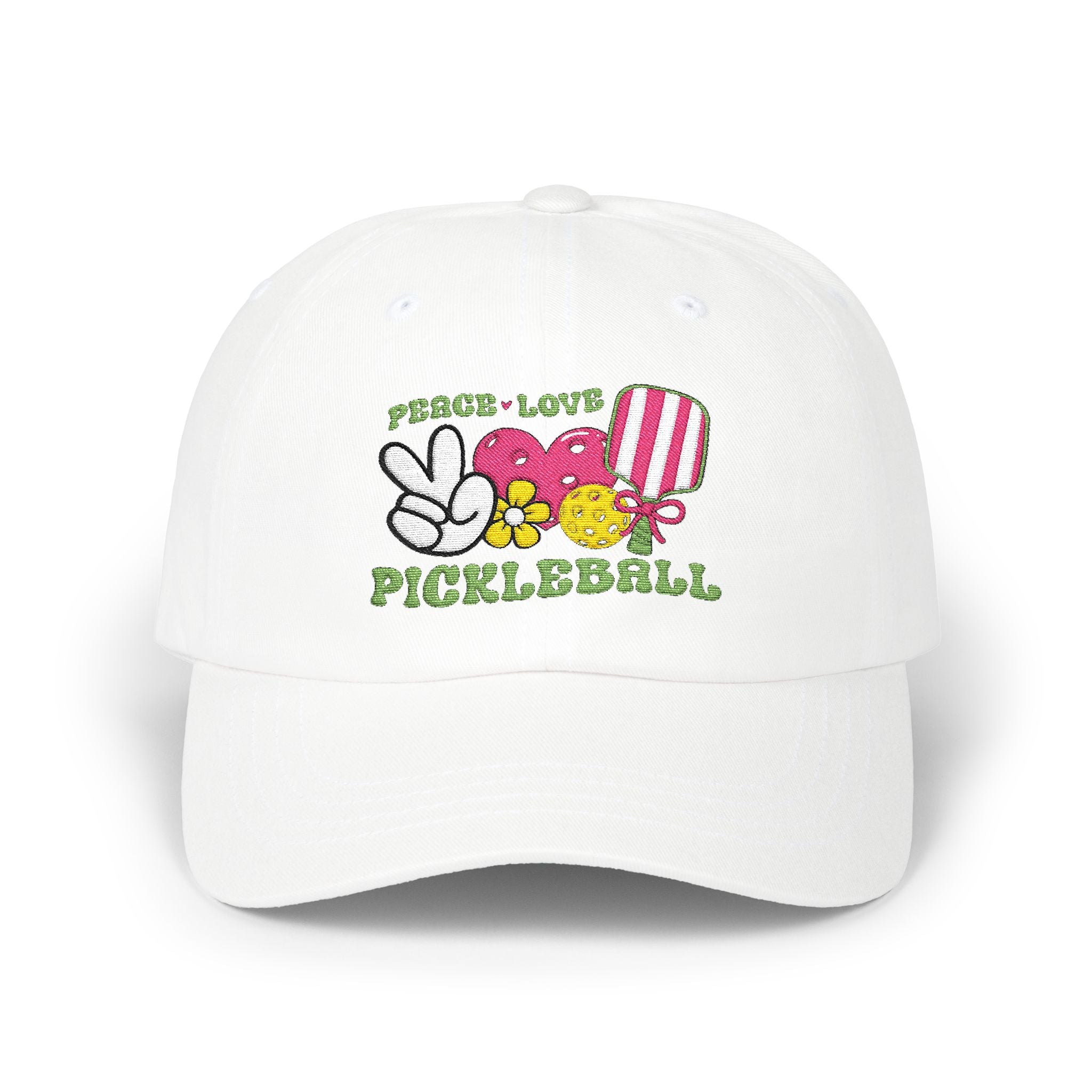 Embroidered Peace Love Pickleball Baseball Cap, Unisex, Pickleball Hat