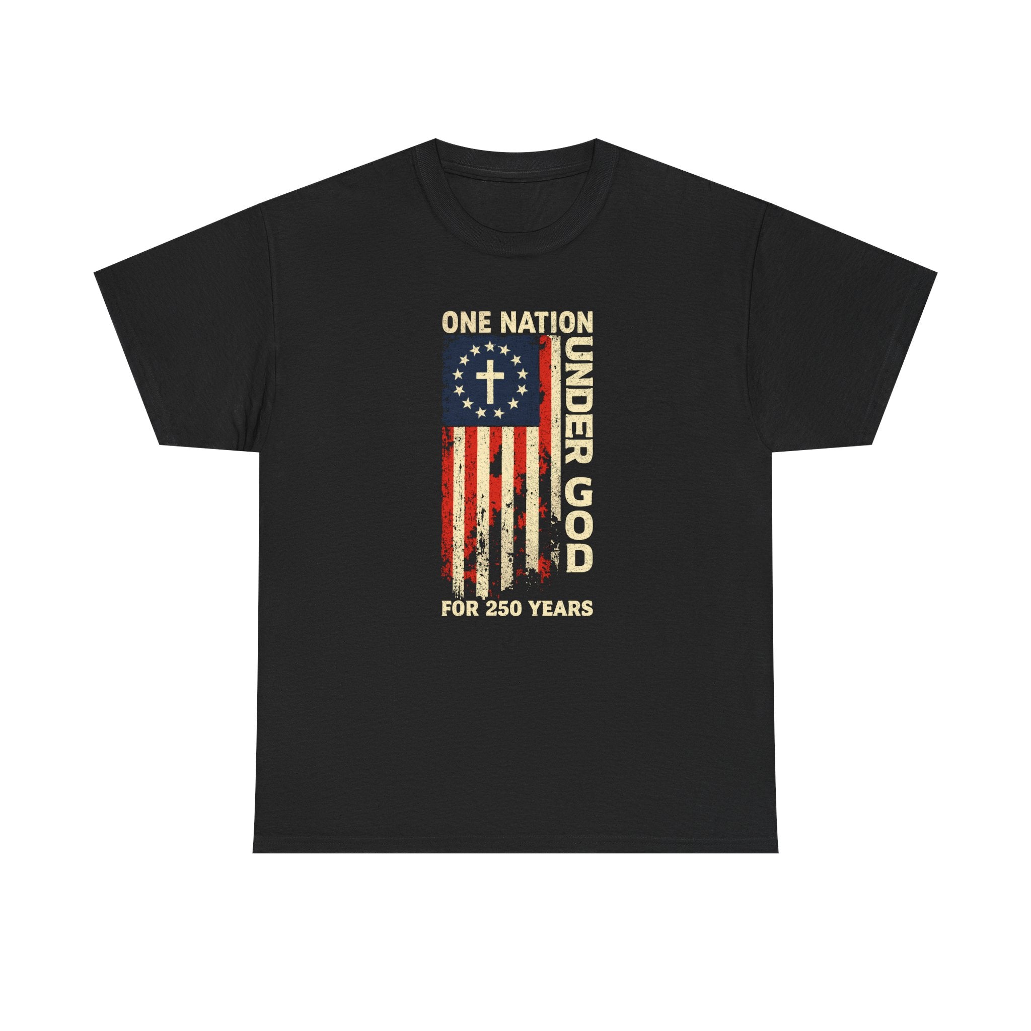 One Nation Under God 250 Years Flag T-Shirt — Patriotic July 4th Tee