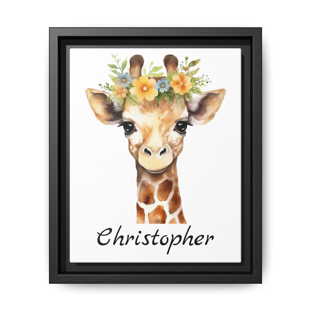 Personalized Baby Giraffe Matte Canvas, Nursery Wall Art