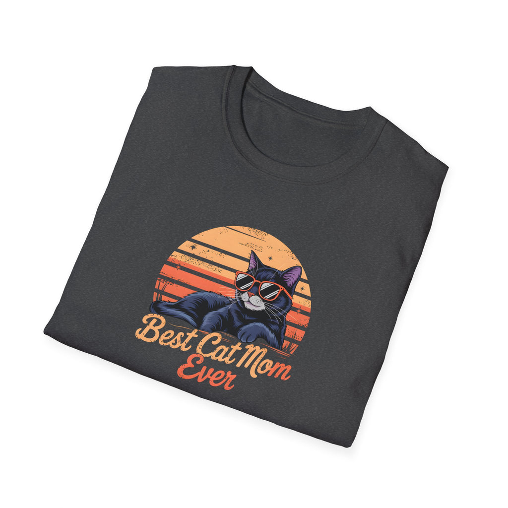 Cat Mom Sunset T-Shirt - Best Cat Mom Ever, Mother's Day Shirt, Unisex Tee, Softstyle Top, Gift for Mom, Cat Lover Gift
