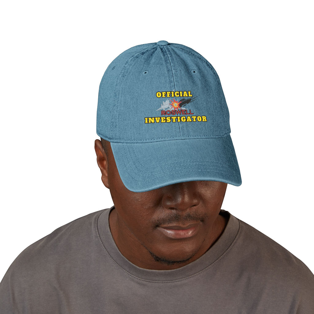 Embroidered Alien Denim Hat, UFO Lover Gift, Roswell Investigator Cap, Summer Accessory, Unique Hat
