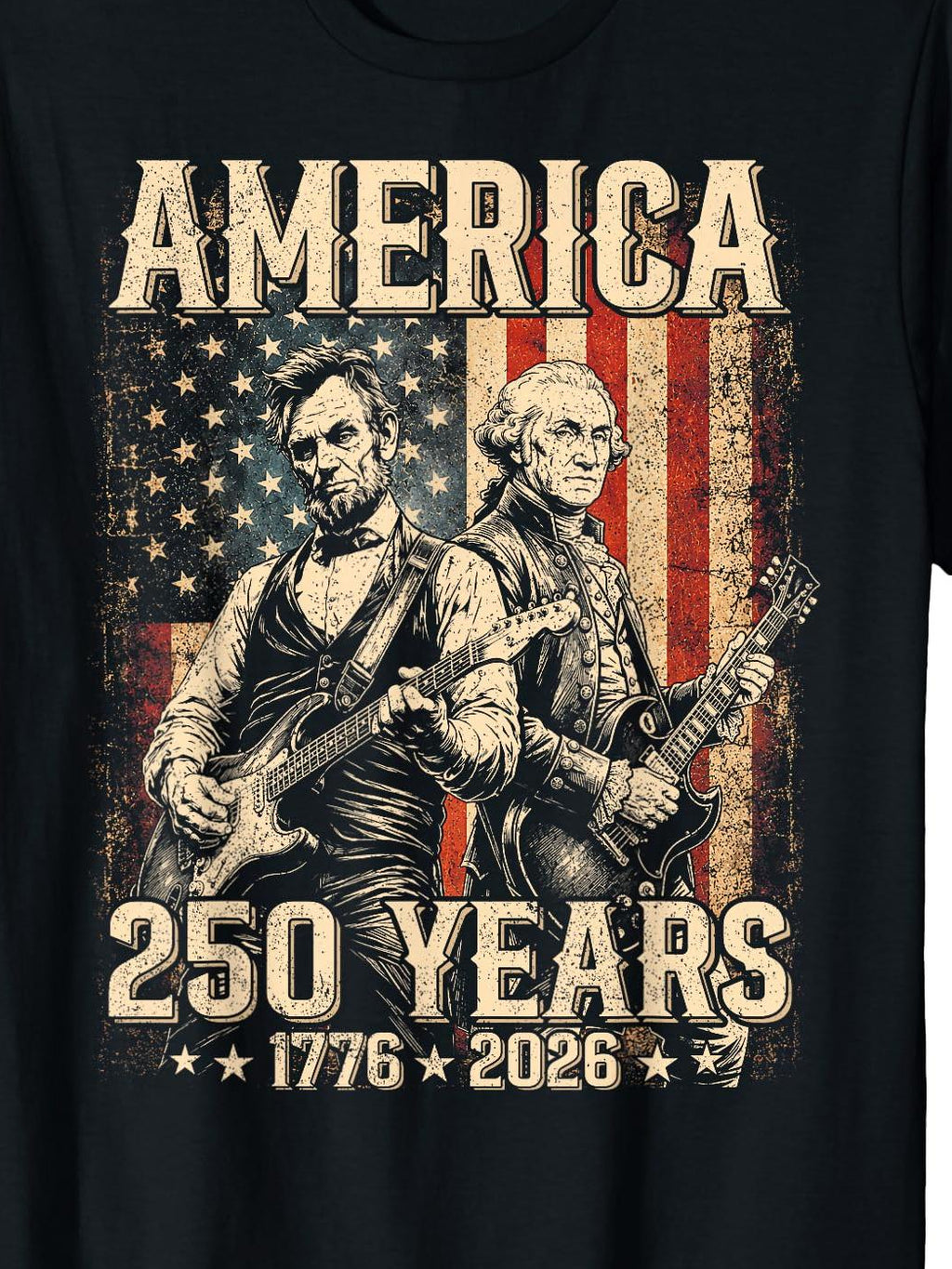 George Washington Abe Lincoln Playing Guitar 250Th America Men's T-Shirt