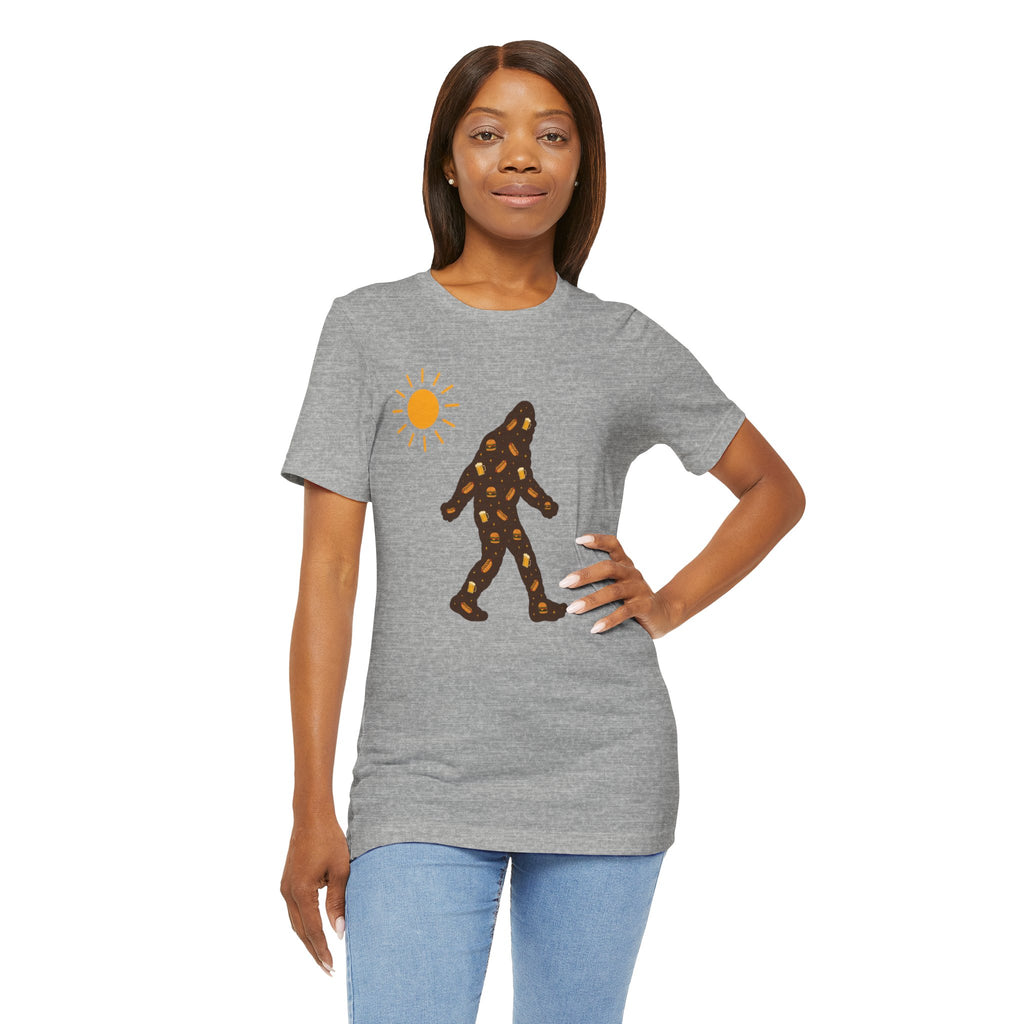 Bigfoot Summer BBQ T-Shirt — Hotdogs, Hamburgers & Beer Silhouette Tee