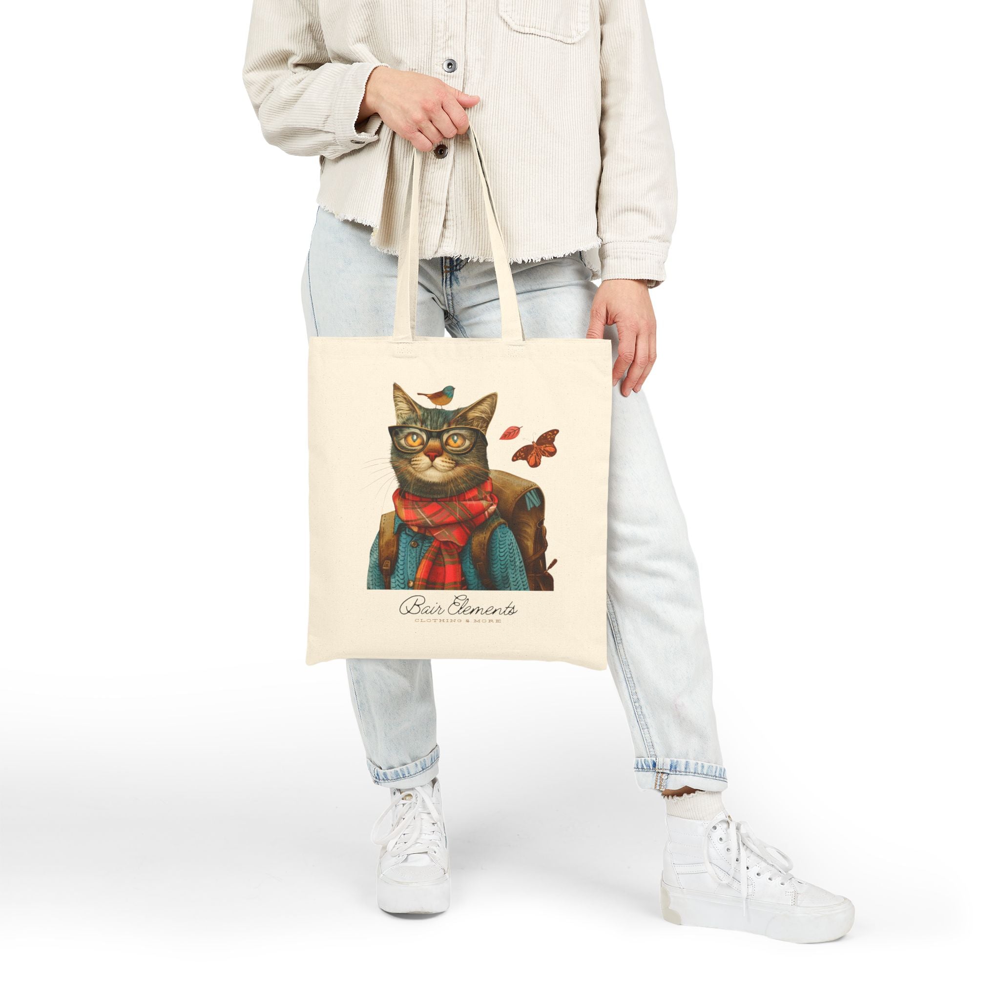 Personalized Woodland Cat Tote, Heavy Canvas Shopping Tote, Cat Shopping Tote