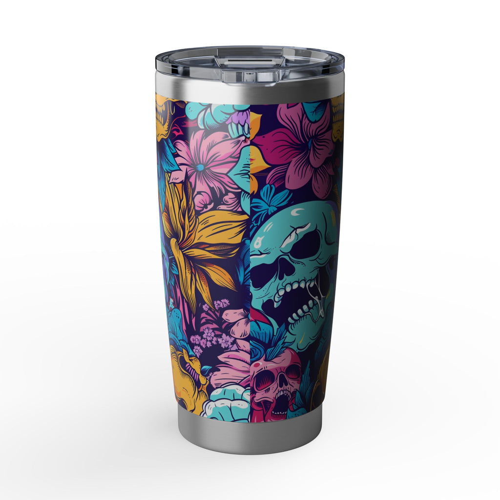Floral Skull 20oz Tumbler, Stainless Steel Travel Mug, Halloween Candy Skull, Unique Gift, Floral Skull Mug