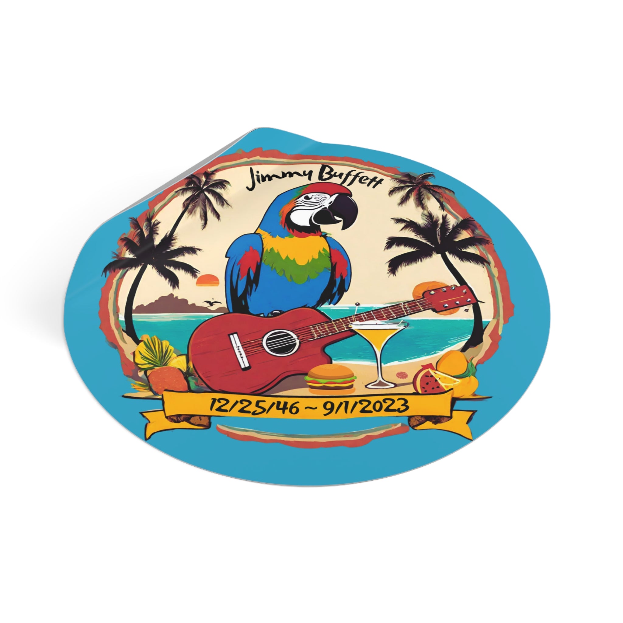 Jimmy Buffett Memorial Round Vinyl Stickers