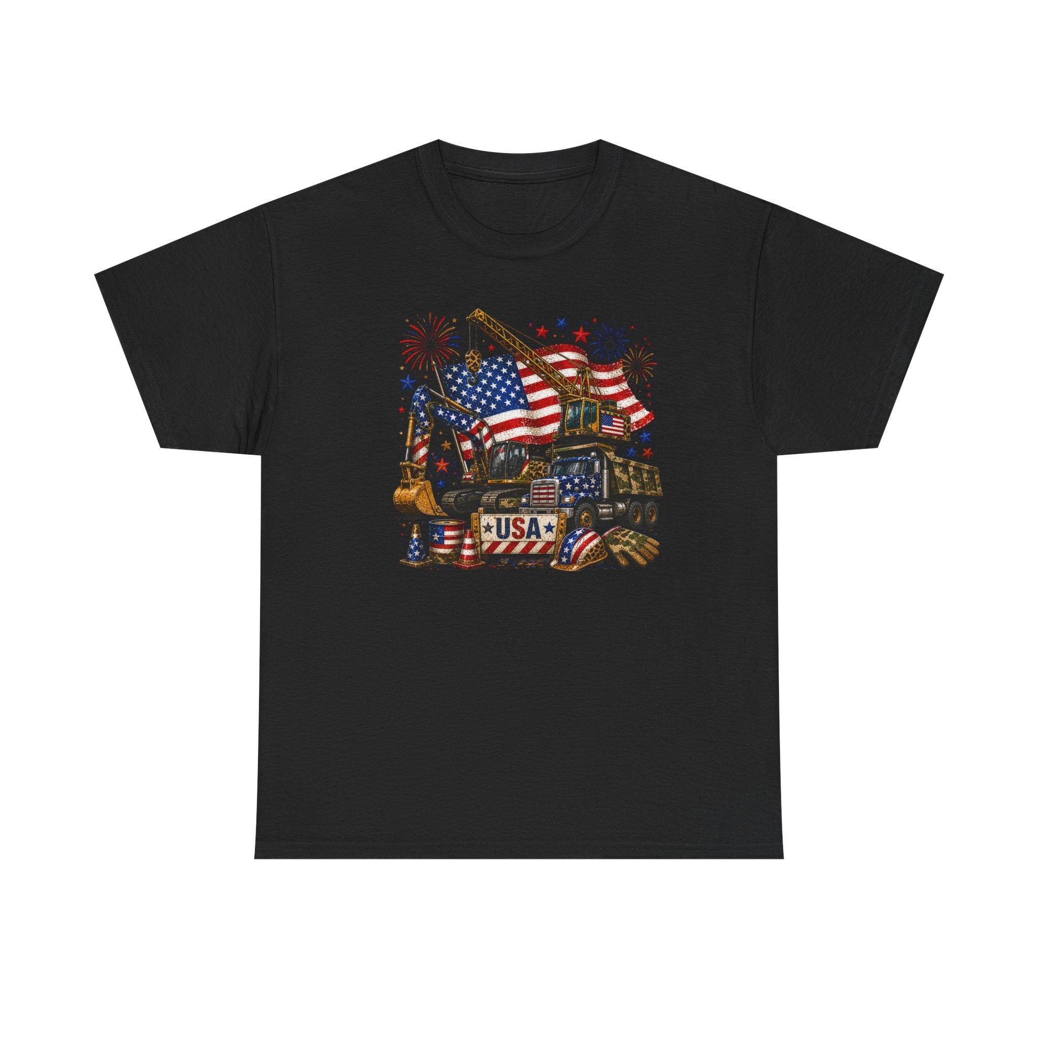 July 4th USA Construction Site Flag T-Shirt — Patriotic Fourth of July Tee