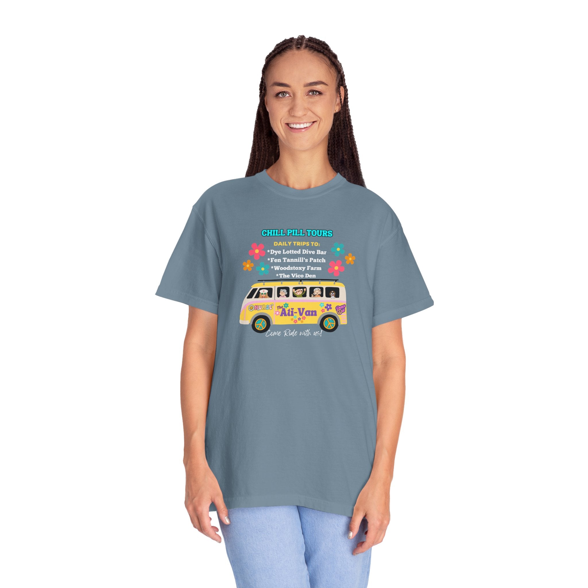 Chill Pill Tours, Funny Nurse T-Shirt, Ati-Van Ride, Unisex Tee, 100% Cotton, Nurse Gift, Soft Nurse T-Shirt