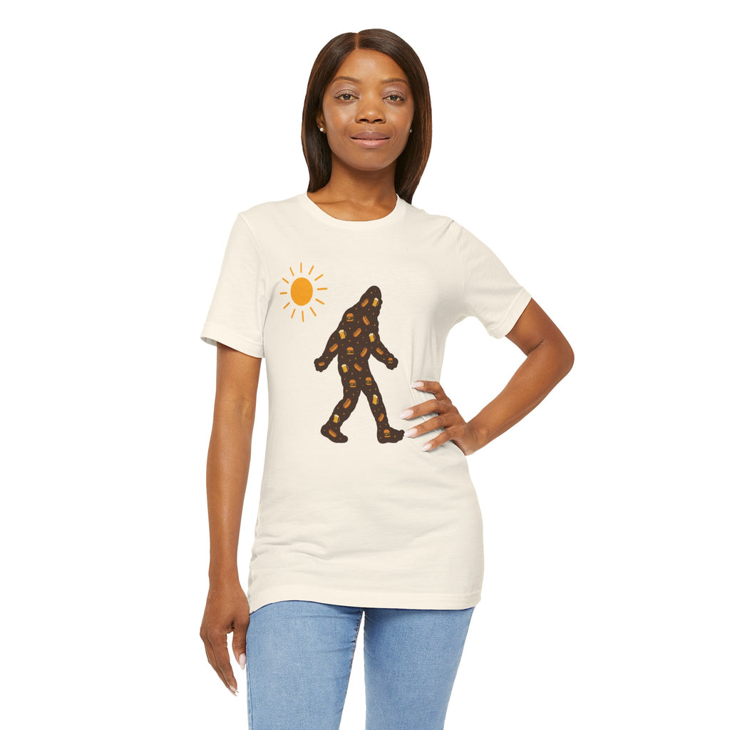 Bigfoot Summer BBQ T-Shirt — Hotdogs, Hamburgers & Beer Silhouette Tee