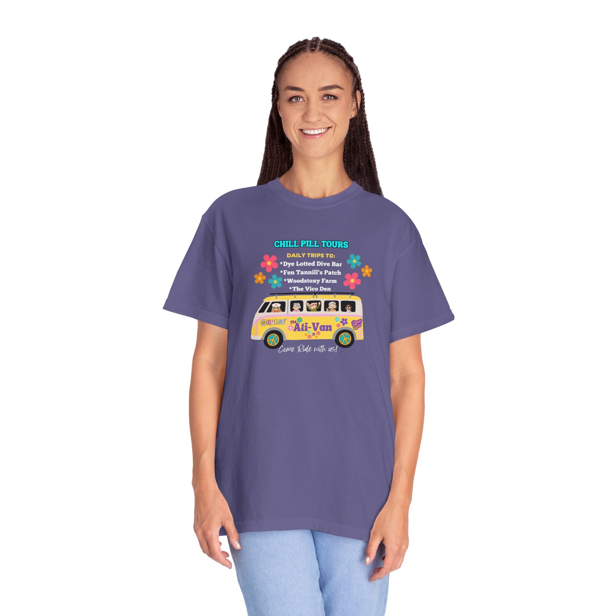 Chill Pill Tours, Funny Nurse T-Shirt, Ati-Van Ride, Unisex Tee, 100% Cotton, Nurse Gift, Soft Nurse T-Shirt