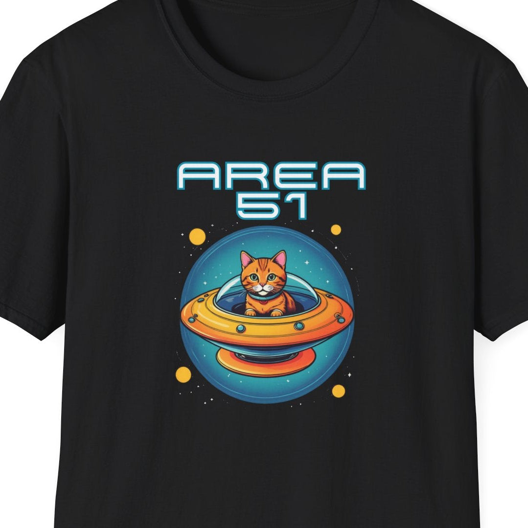 Alien Cat Area 51 T-Shirt - Fun Unisex Tee, Perfect Gift for UFO Lovers, Sci-Fi Fans, Cat Enthusiasts, Casual Wear
