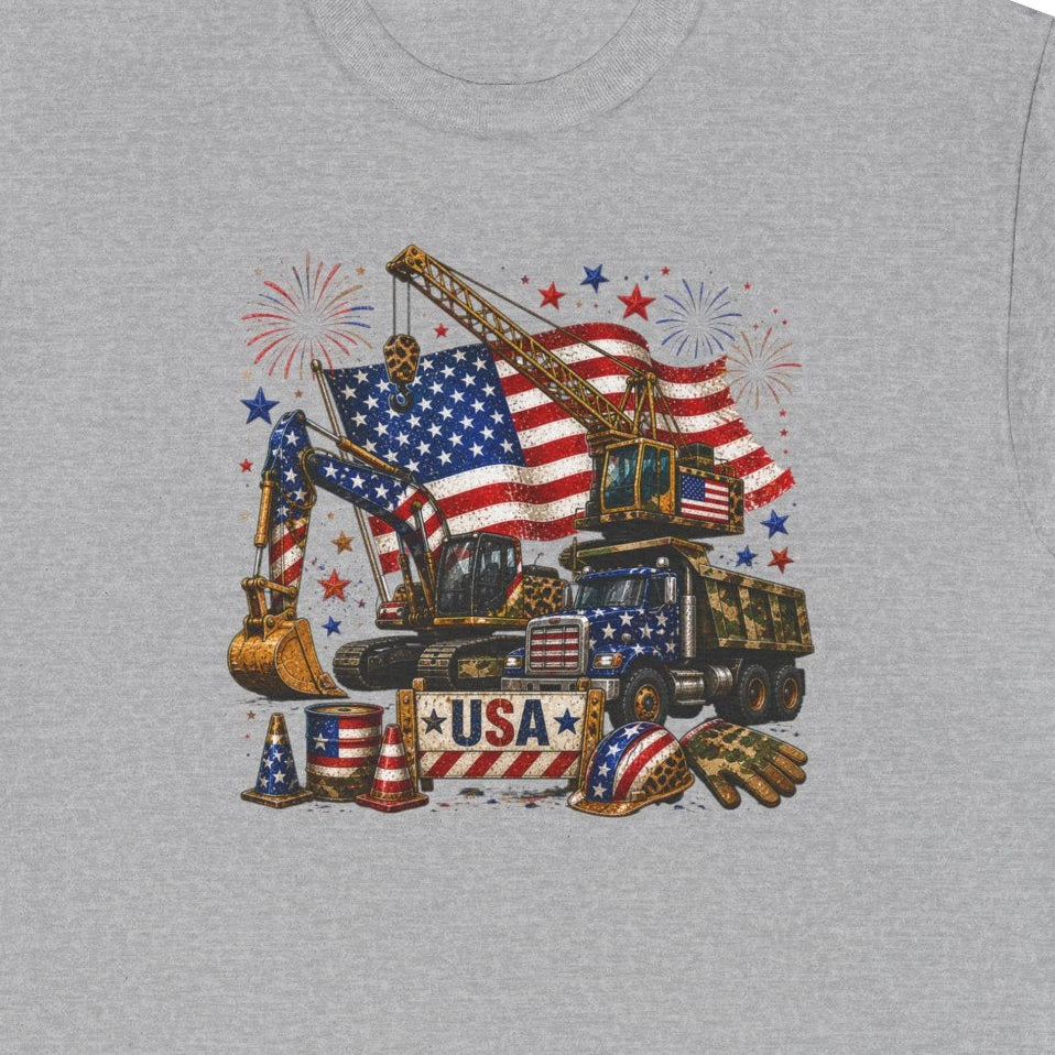 July 4th USA Construction Site Flag T-Shirt — Patriotic Fourth of July Tee
