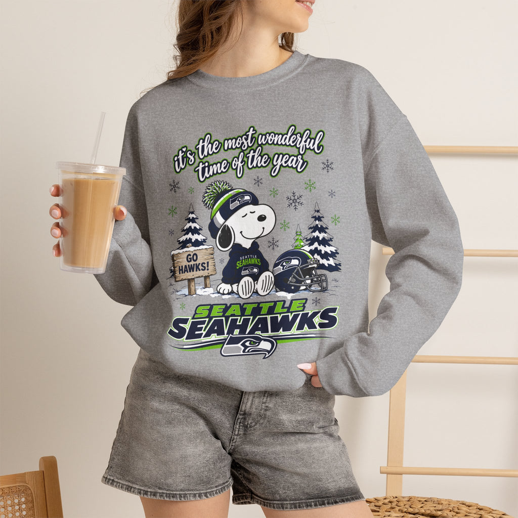 Seattle Seahawks Snowy Snoopy “It’s the Most Wonderful Time of the Year” Sweatshirt