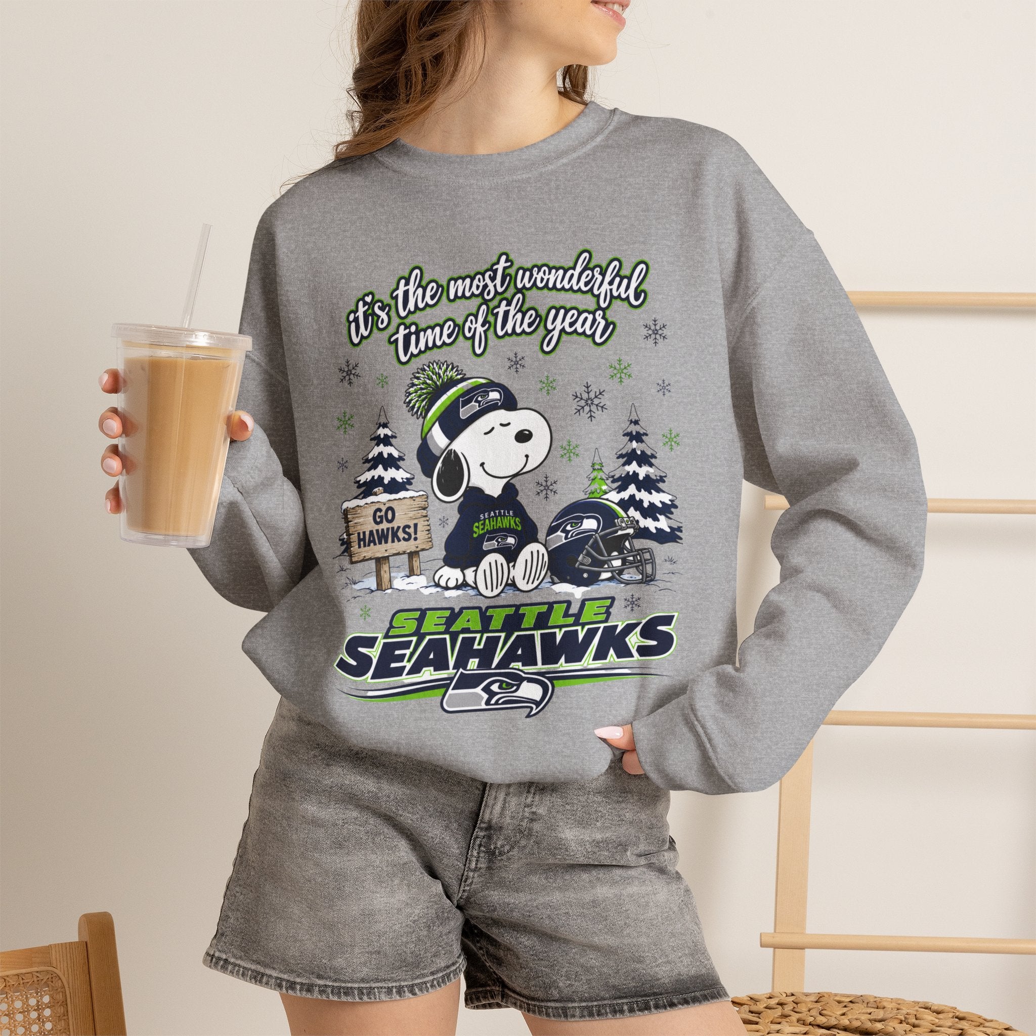 Seattle Seahawks Snowy Snoopy “It’s the Most Wonderful Time of the Year” Sweatshirt