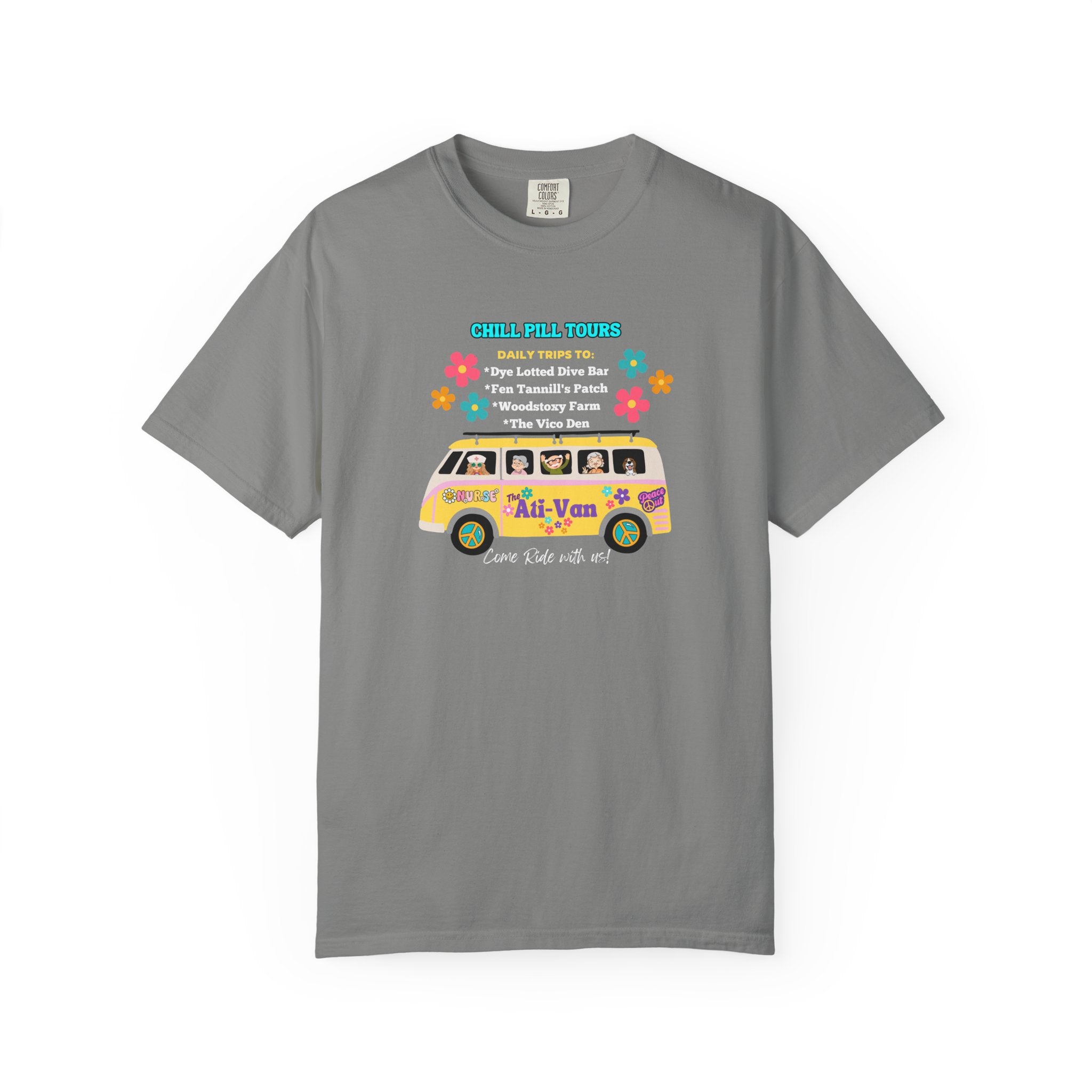 Chill Pill Tours, Funny Nurse T-Shirt, Ati-Van Ride, Unisex Tee, 100% Cotton, Nurse Gift, Soft Nurse T-Shirt