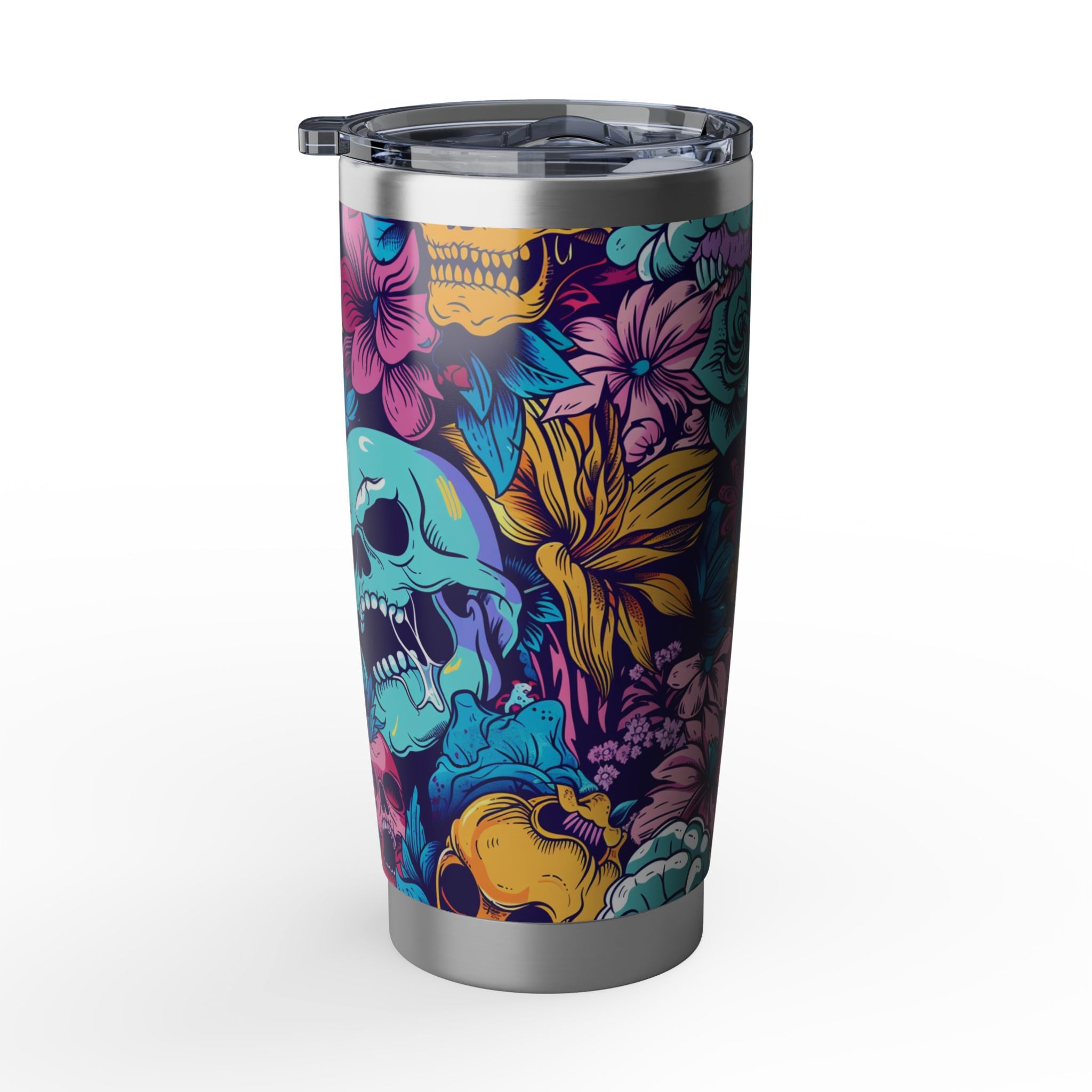 Floral Skull 20oz Tumbler, Stainless Steel Travel Mug, Halloween Candy Skull, Unique Gift, Floral Skull Mug