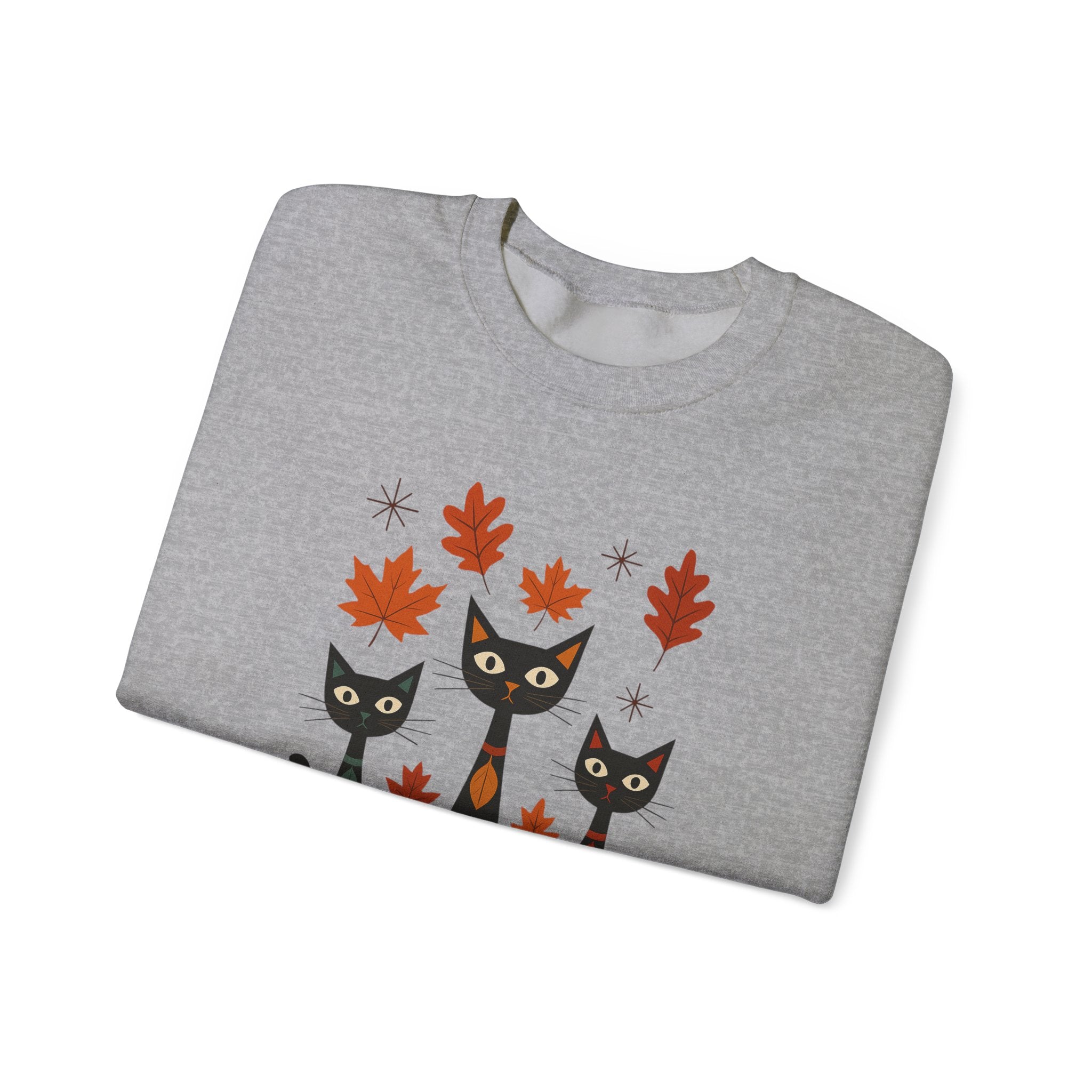 Autumn Cat Crewneck Sweatshirt, Cozy Fall Sweater, Halloween Gift, Cat Lover Apparel, Unisex Sweatshirt