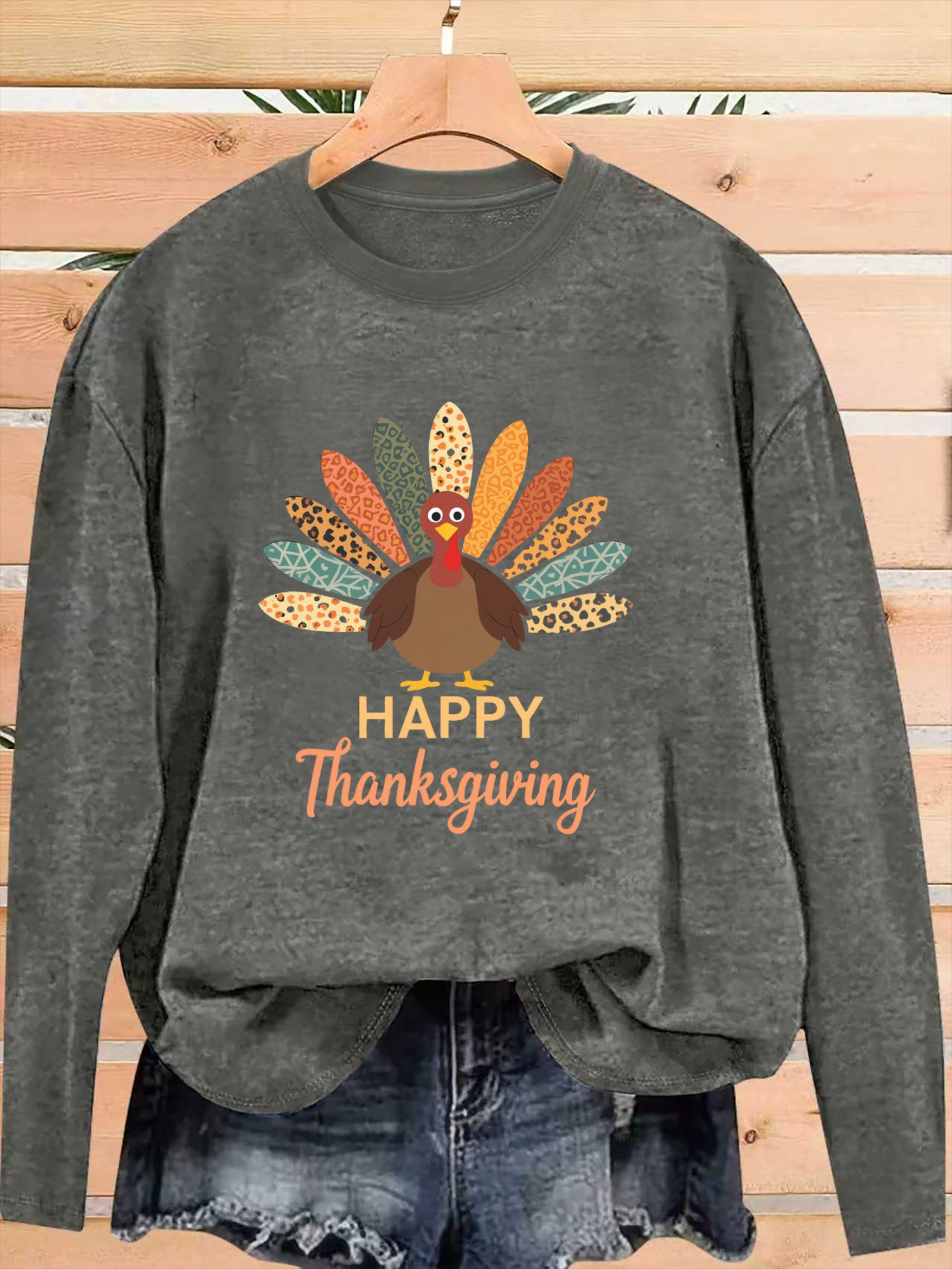 Women’s Thanksgiving Turkey Long-Sleeve Loose-Fit Top