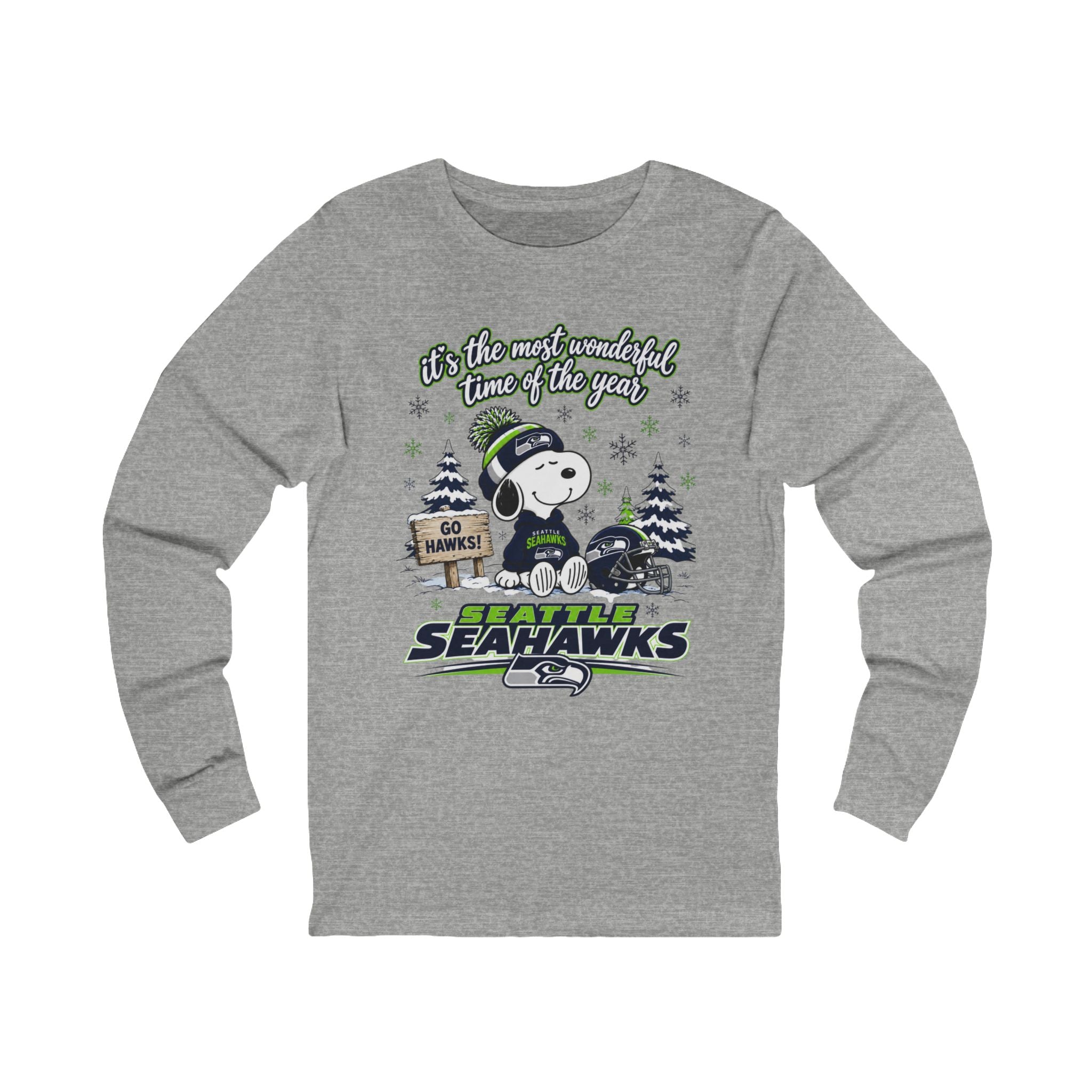 Women's Seattle Seahawks, "It's the Most Wonderful Time of the Year" Snoopy Winter Long Sleeve Tee