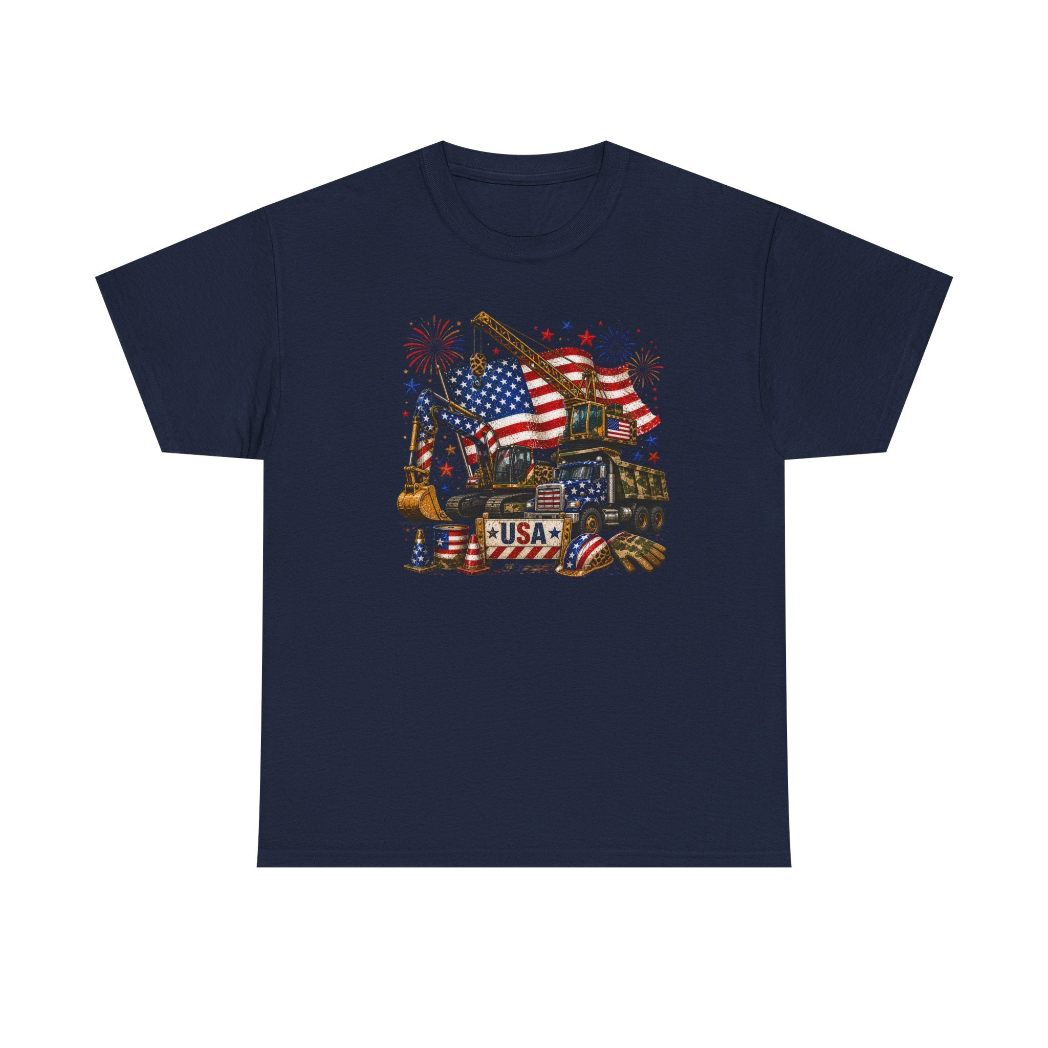 July 4th USA Construction Site Flag T-Shirt — Patriotic Fourth of July Tee