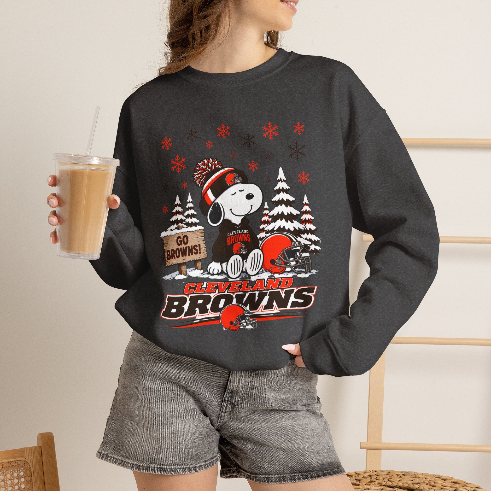 Go Browns!  Snoopy Cleveland Browns Winter Sweatshirt for Men and Women