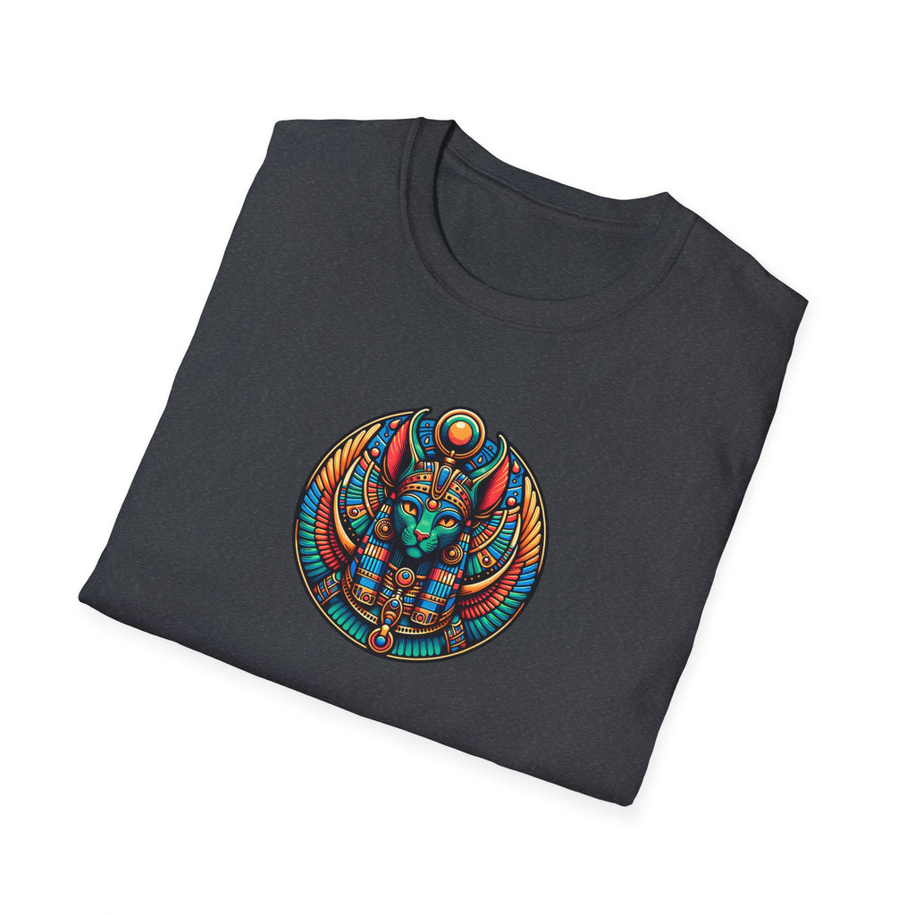 Egyptian Goddess Unisex Softstyle T-Shirt, Cute Graphic Tee, Boho Vintage Top, Gift for Cat Lovers, Summer Casual Wear, Festival Outfit