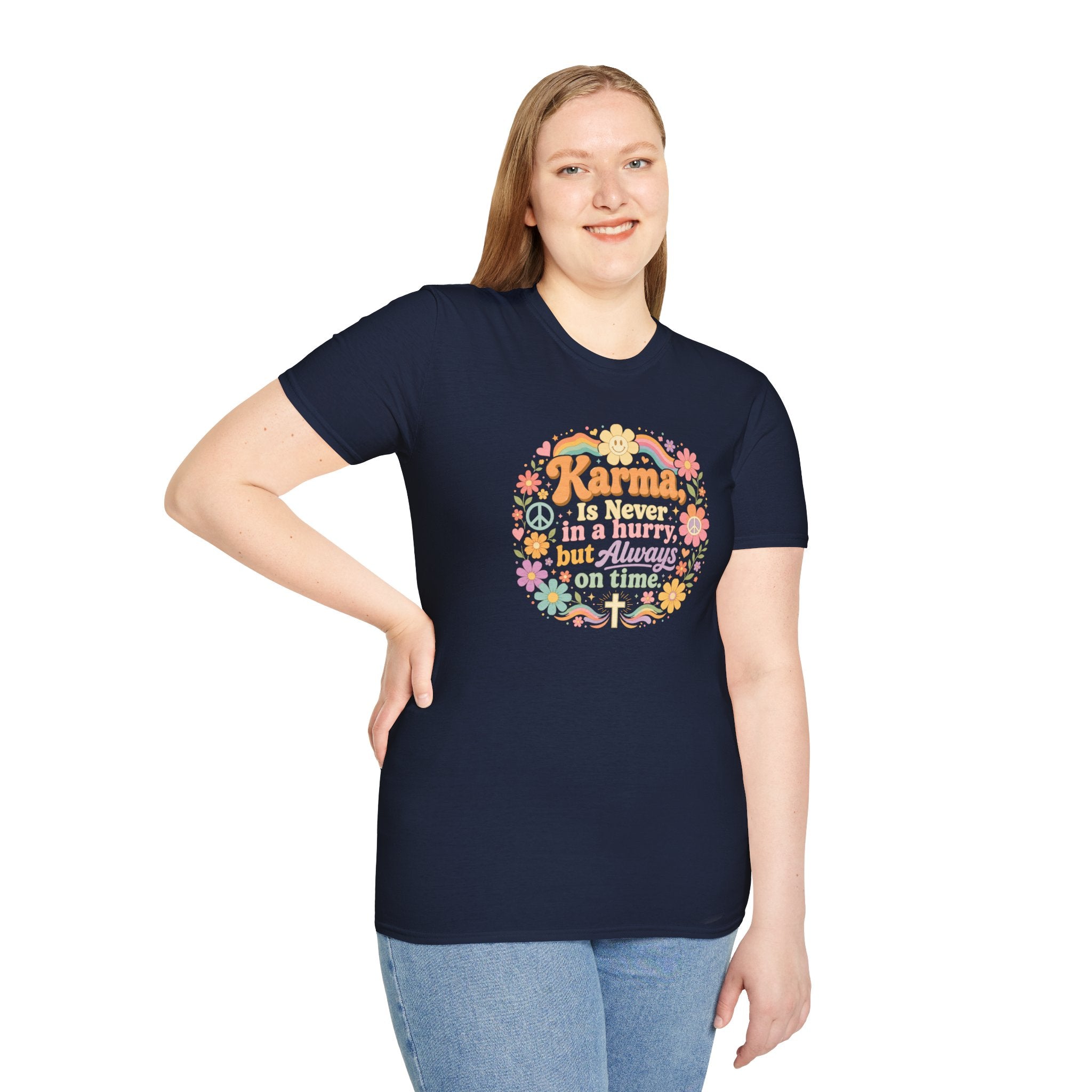 Karma Is Never In A Hurry Retro Floral, Relaxed Fit Women's Tee