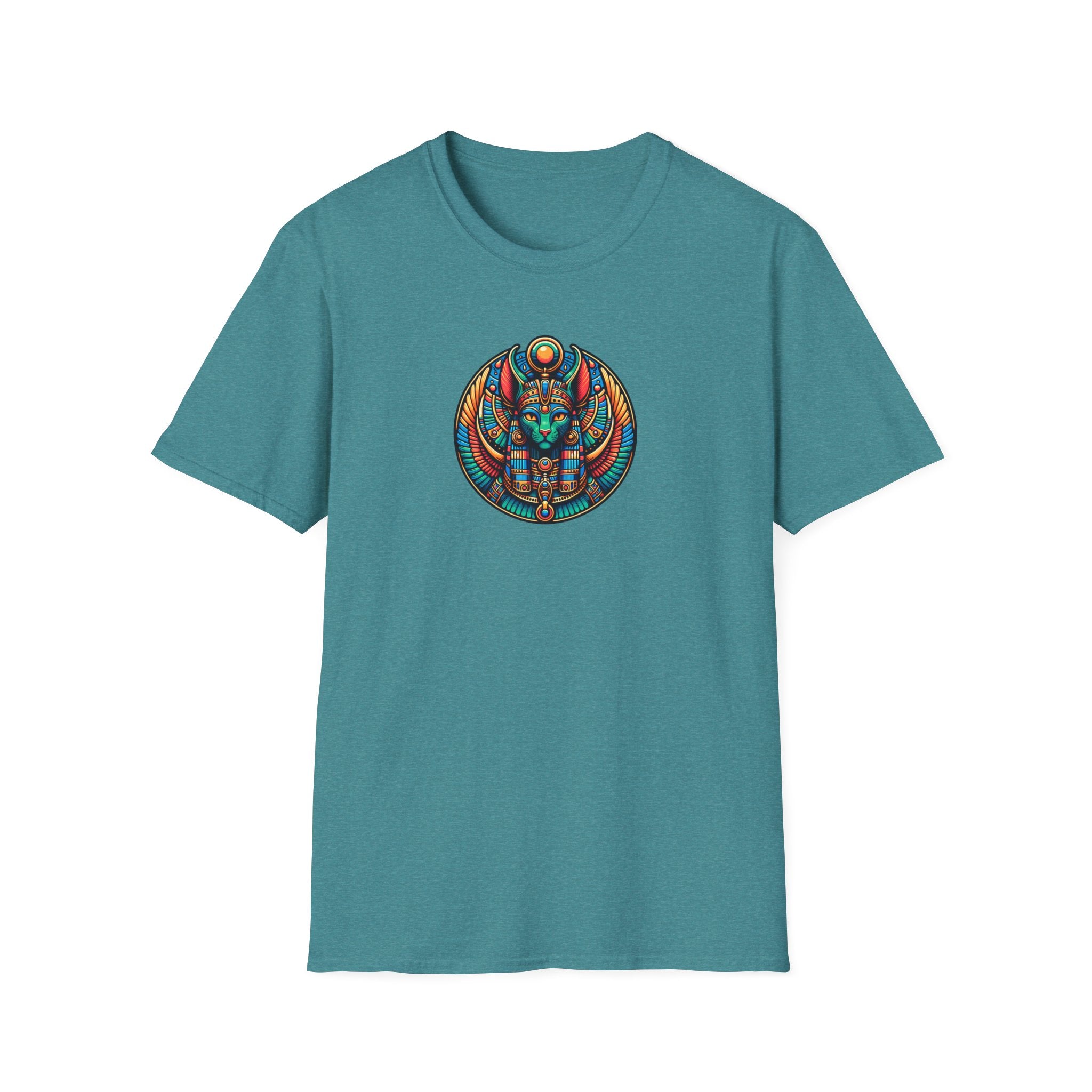Egyptian Goddess Unisex Softstyle T-Shirt, Cute Graphic Tee, Boho Vintage Top, Gift for Cat Lovers, Summer Casual Wear, Festival Outfit