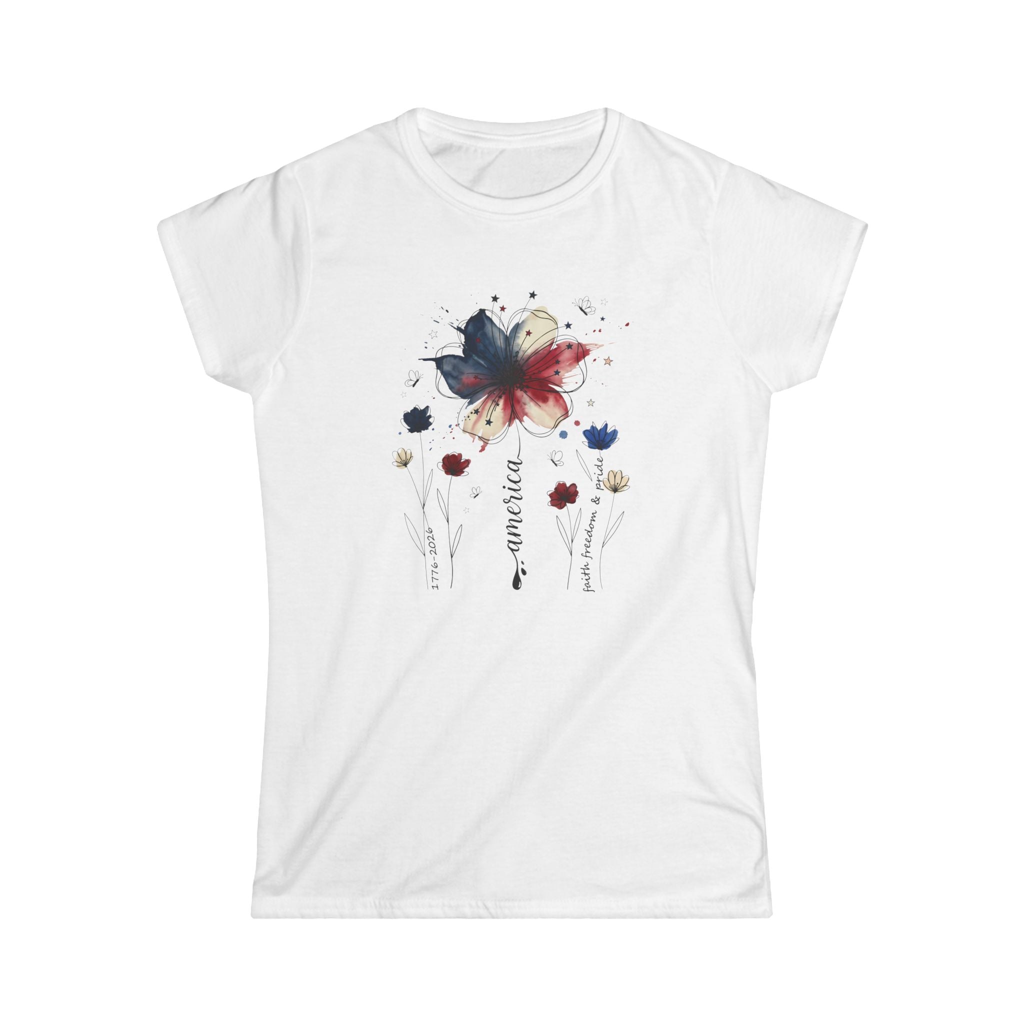 Freedom 250 Floral Watercolor Women's Tee — Freedom 250 Graphic Shirt