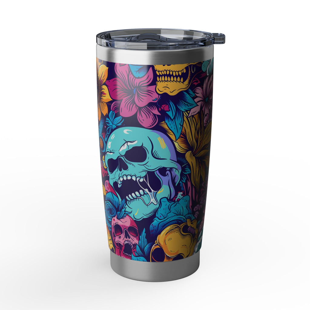 Floral Skull 20oz Tumbler, Stainless Steel Travel Mug, Halloween Candy Skull, Unique Gift, Floral Skull Mug