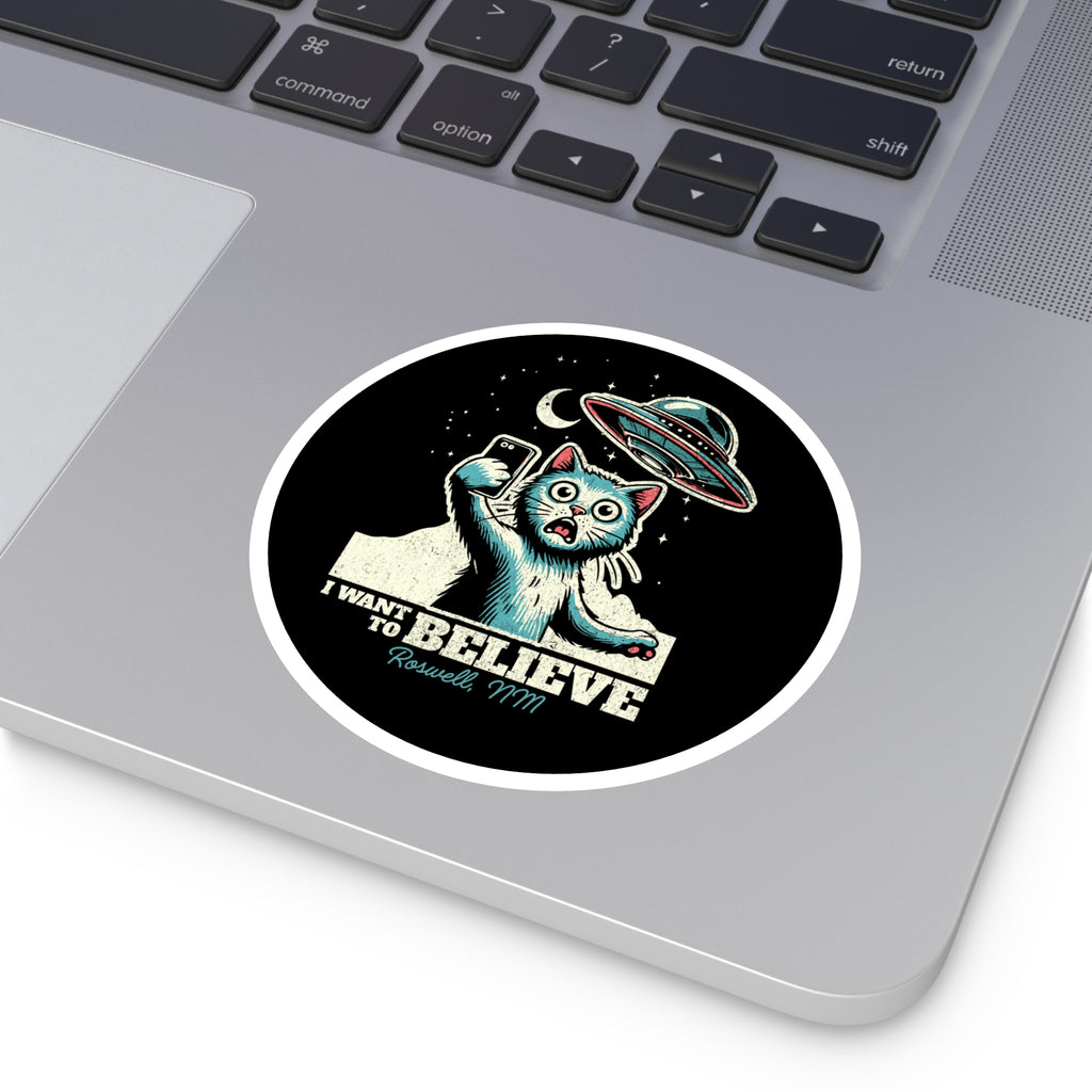 Funny Alien Cat Stickers, I Want to Believe, UFO, Cute Cat Decal, Gift for Cat Lovers, Laptop Stickers, Indoor Outdoor Decor