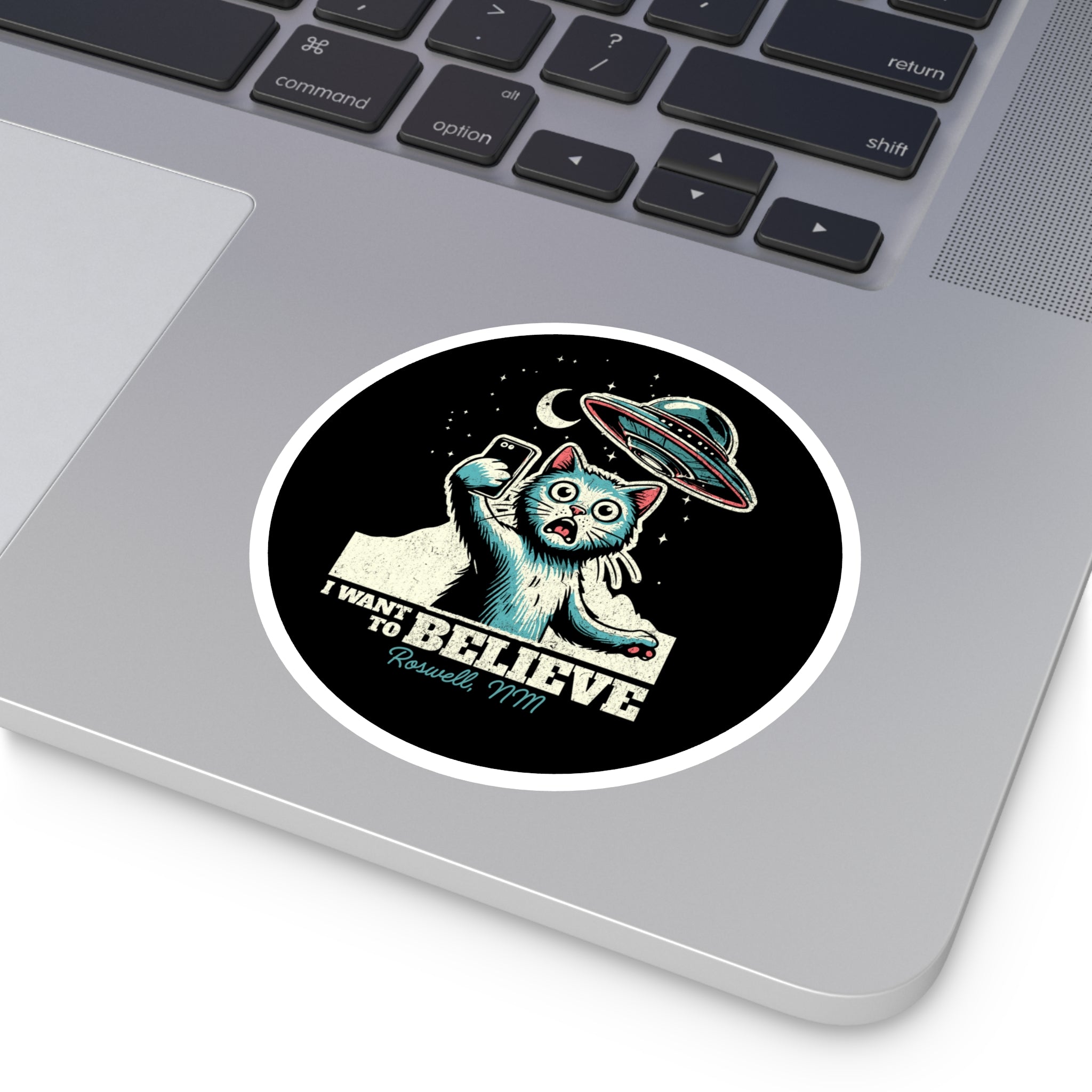 Funny Alien Cat Stickers, I Want to Believe, UFO, Cute Cat Decal, Gift for Cat Lovers, Laptop Stickers, Indoor Outdoor Decor