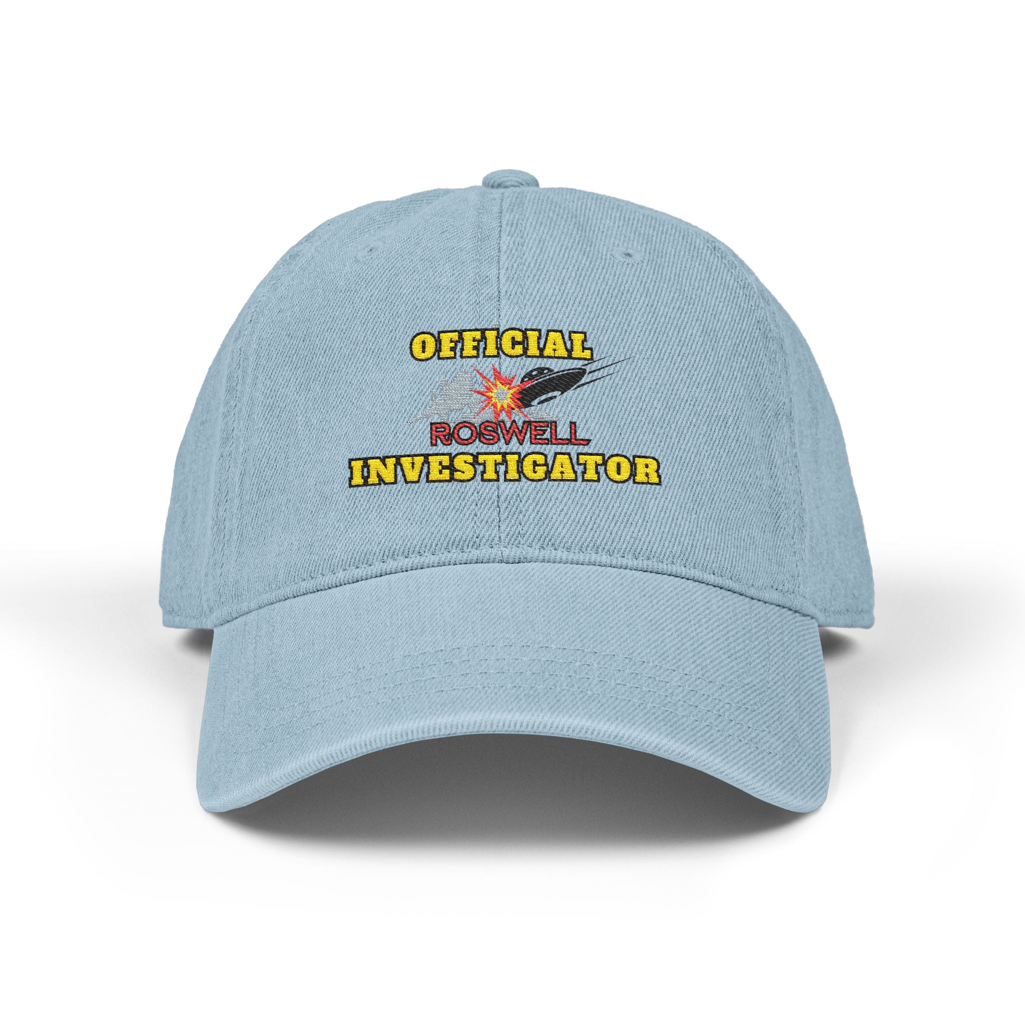 Embroidered Alien Denim Hat, UFO Lover Gift, Roswell Investigator Cap, Summer Accessory, Unique Hat