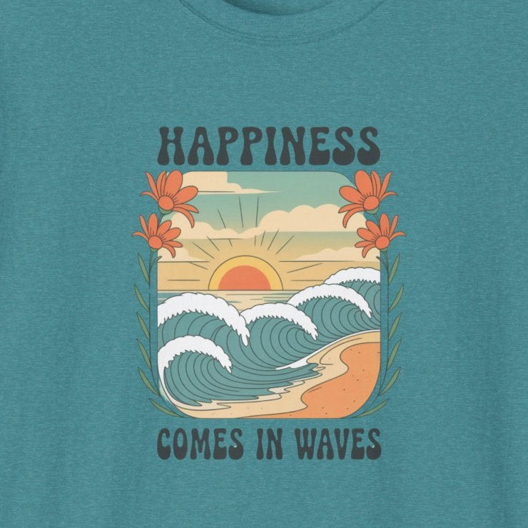 Happiness Comes in Waves T-Shirt, Unisex Softstyle Tee, Summer Graphic Tee, Beach Lover Shirt, Vacation Outfit, Gift for Nature Lovers