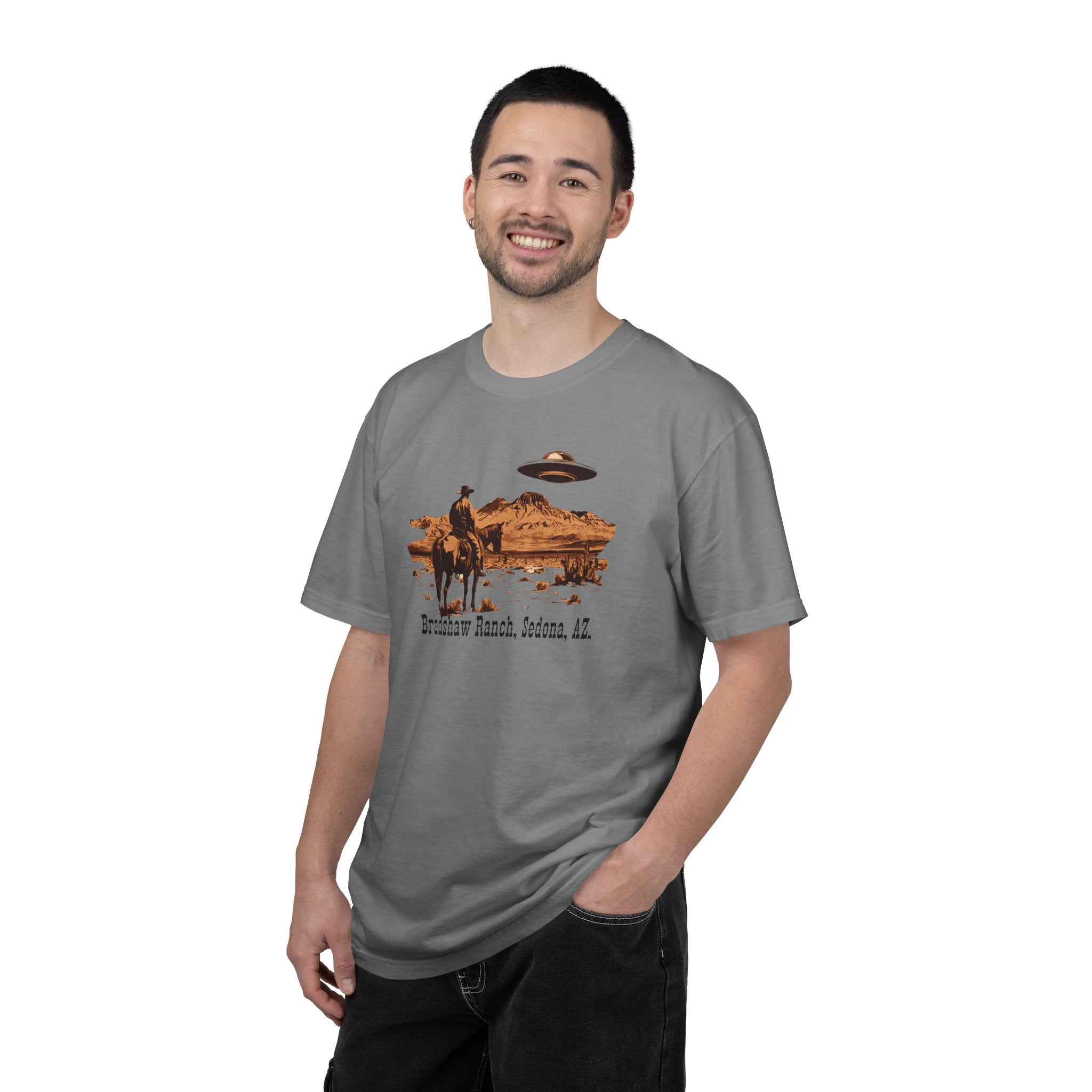 Bradshaw Ranch Cowboy UFO T‑Shirt — Sedona AZ Desert Graphic Tee