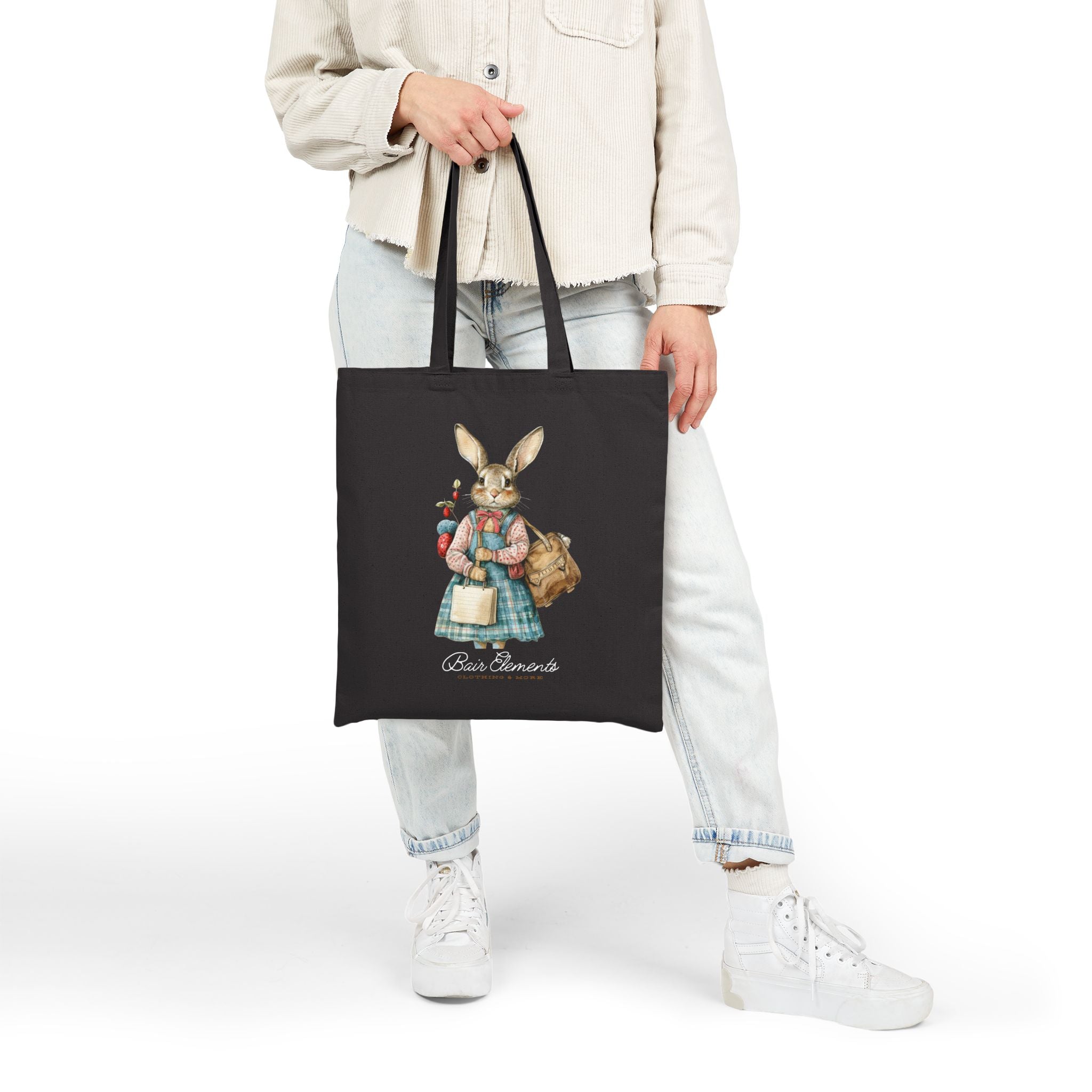 Woodland Bunny Market Bag, Heavy Canvas Shopping Tote, Bunny Shopping Tote