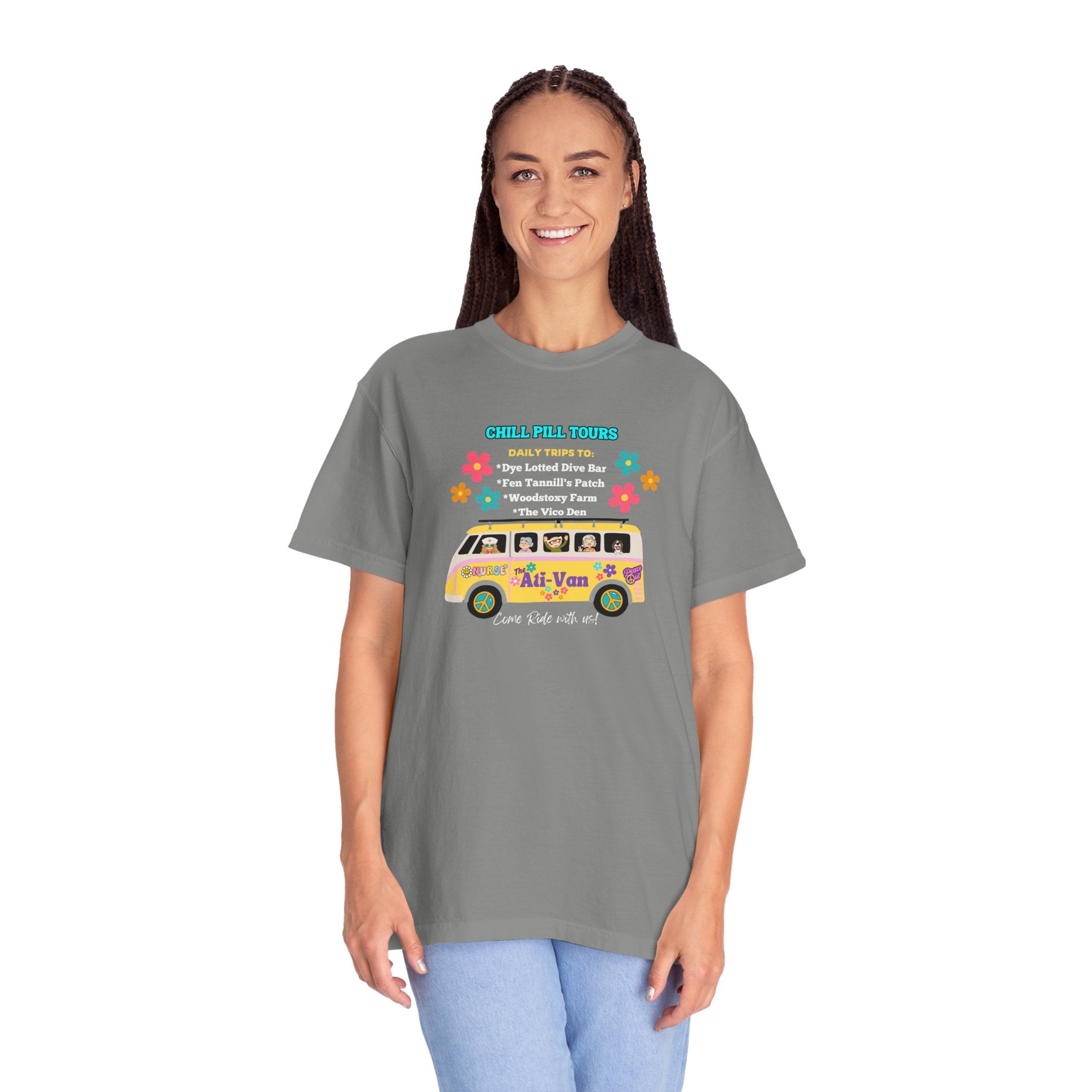 Chill Pill Tours, Funny Nurse T-Shirt, Ati-Van Ride, Unisex Tee, 100% Cotton, Nurse Gift, Soft Nurse T-Shirt