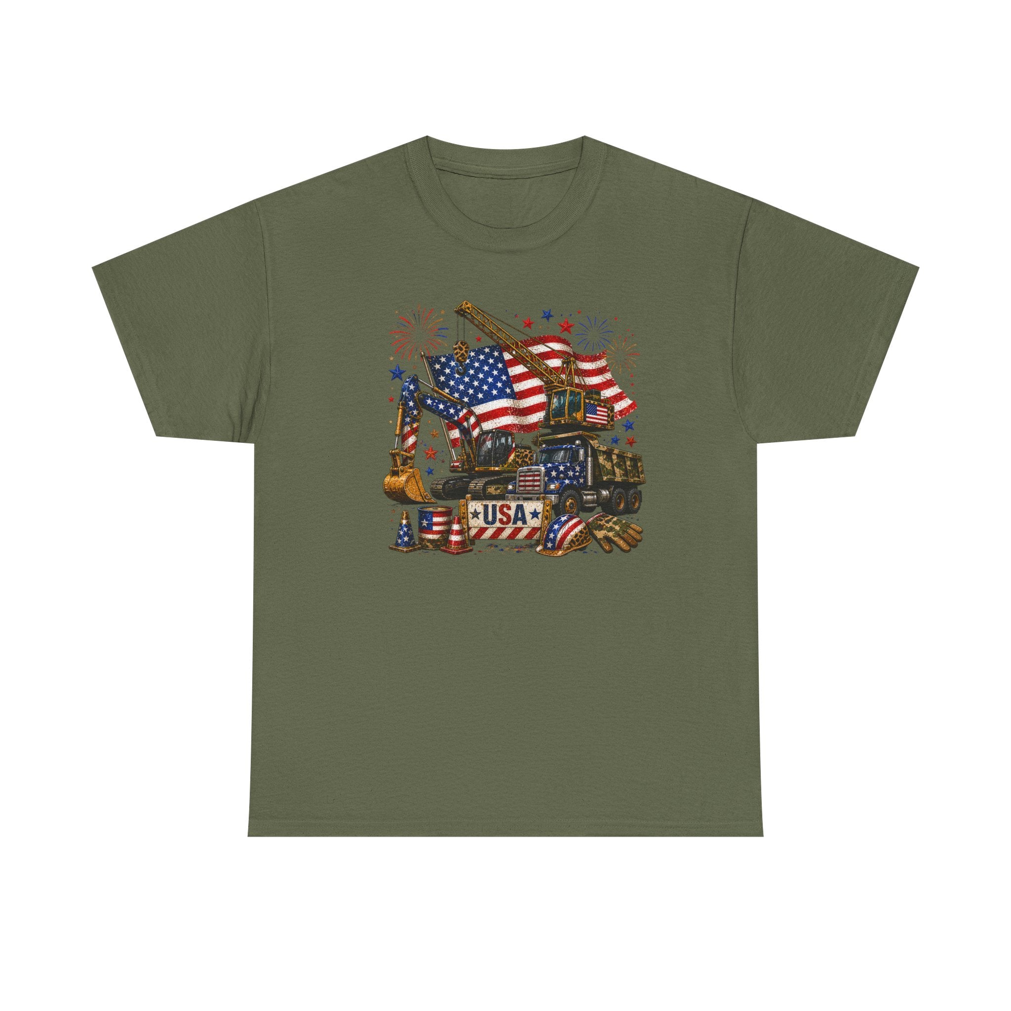 July 4th USA Construction Site Flag T-Shirt — Patriotic Fourth of July Tee