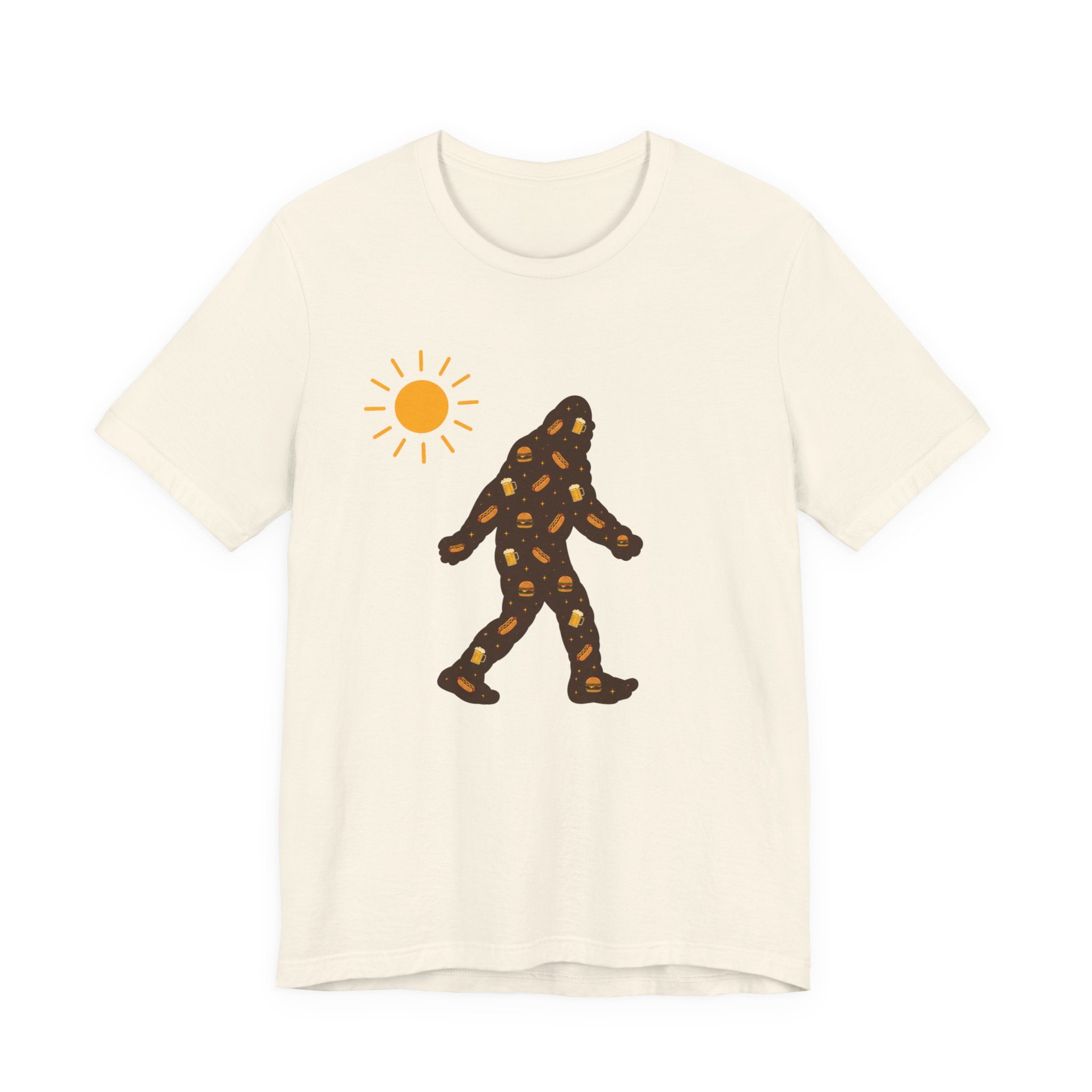 Bigfoot Summer BBQ T-Shirt — Hotdogs, Hamburgers & Beer Silhouette Tee