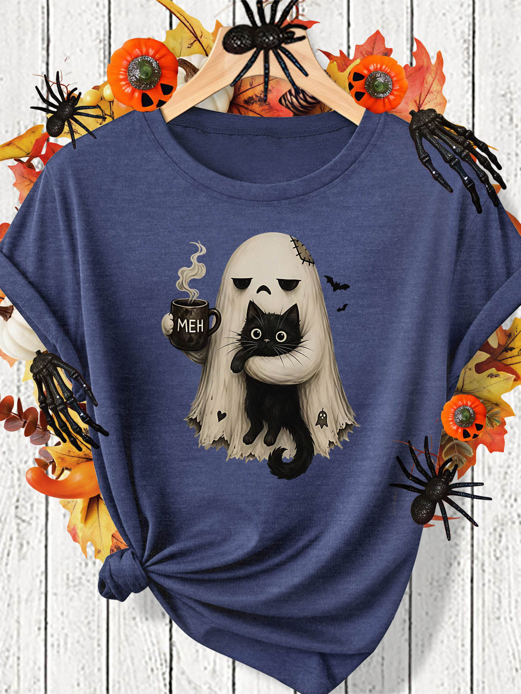 Cute Cat and Ghost Women's Halloween Tee