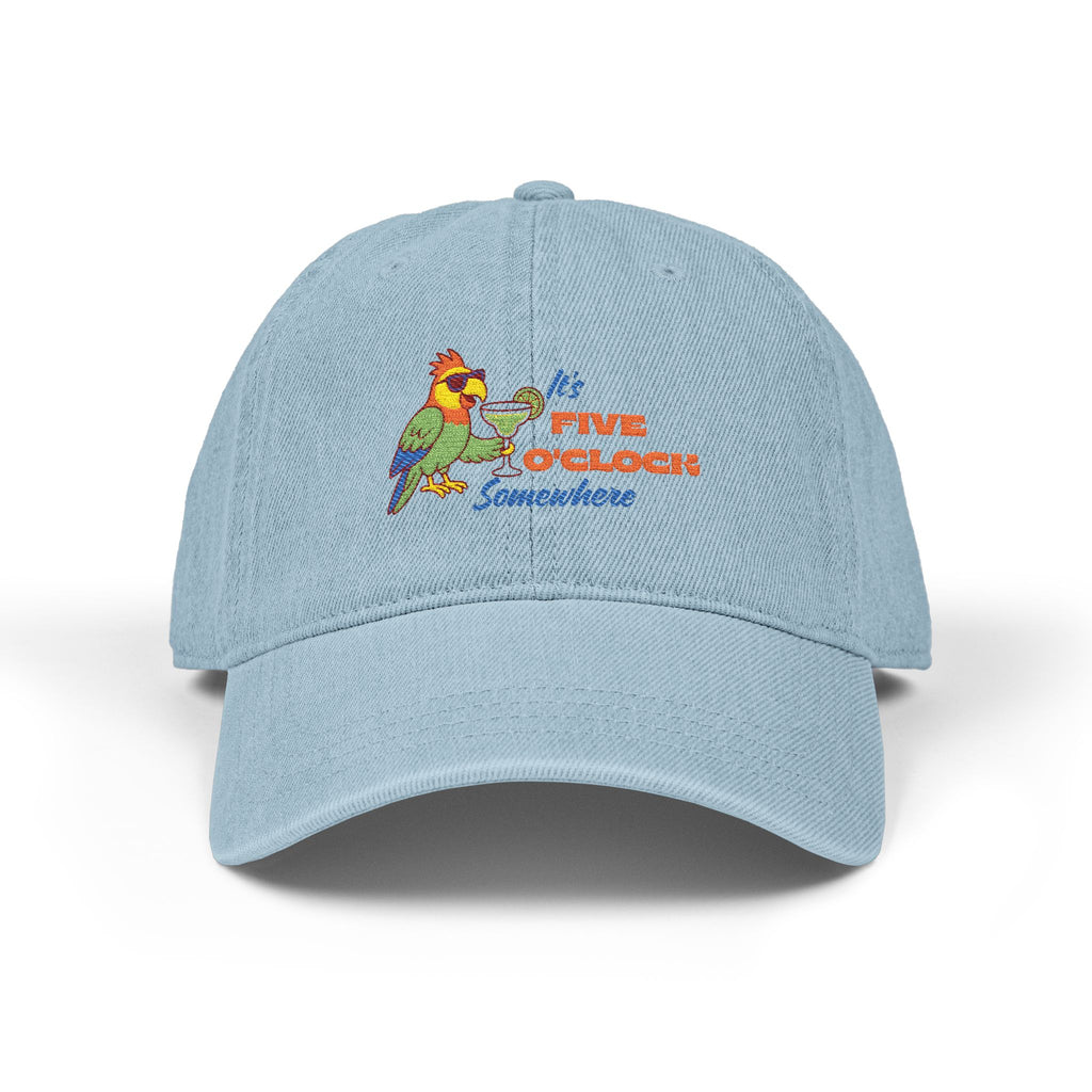 Personalized, It's Five O'Clock Somewhere Embroidered Denim Cap