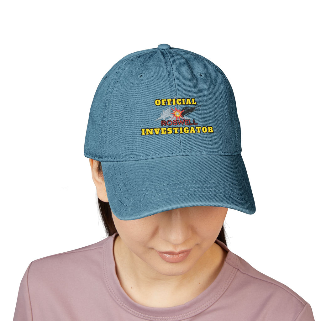 Embroidered Alien Denim Hat, UFO Lover Gift, Roswell Investigator Cap, Summer Accessory, Unique Hat