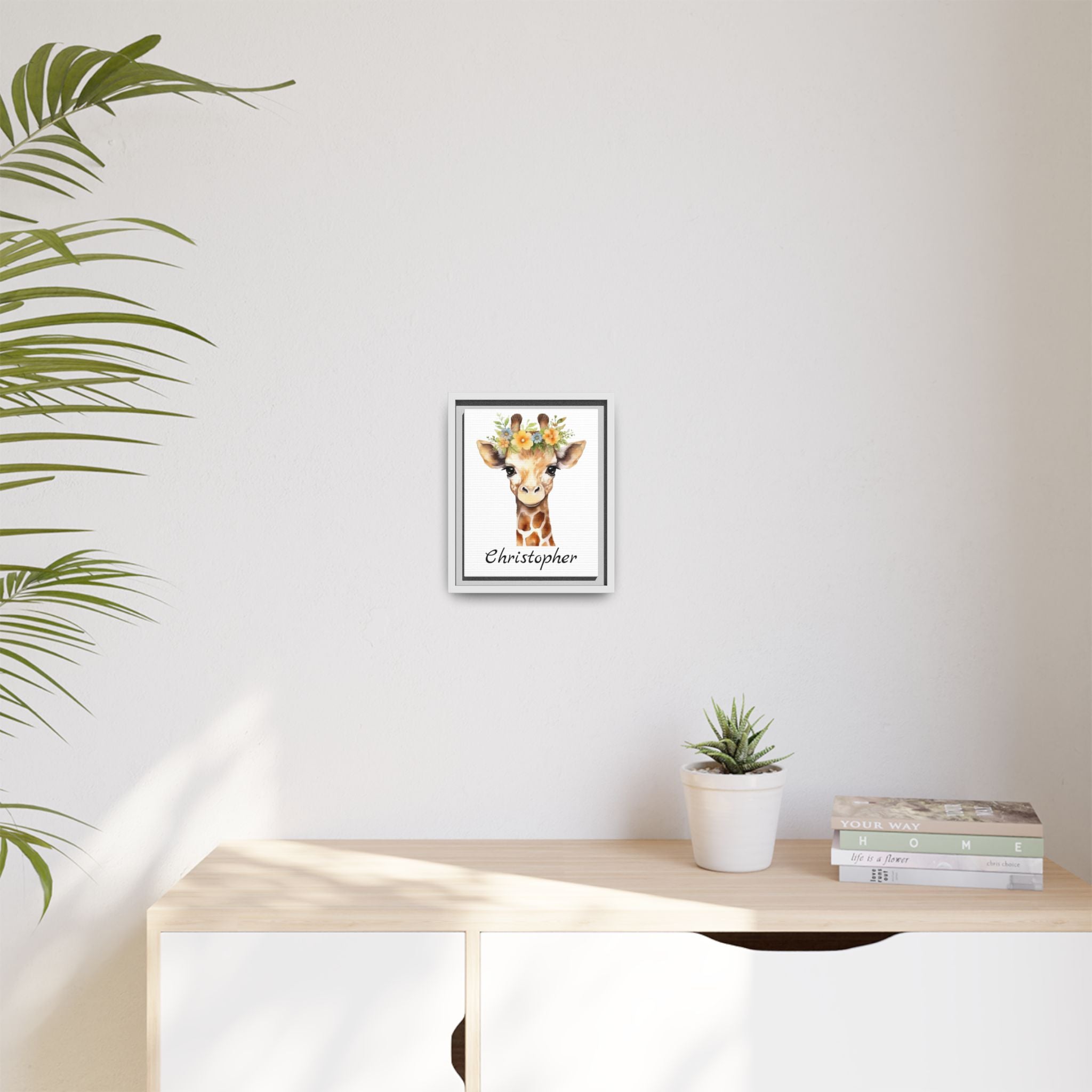 Personalized Baby Giraffe Matte Canvas, Nursery Wall Art