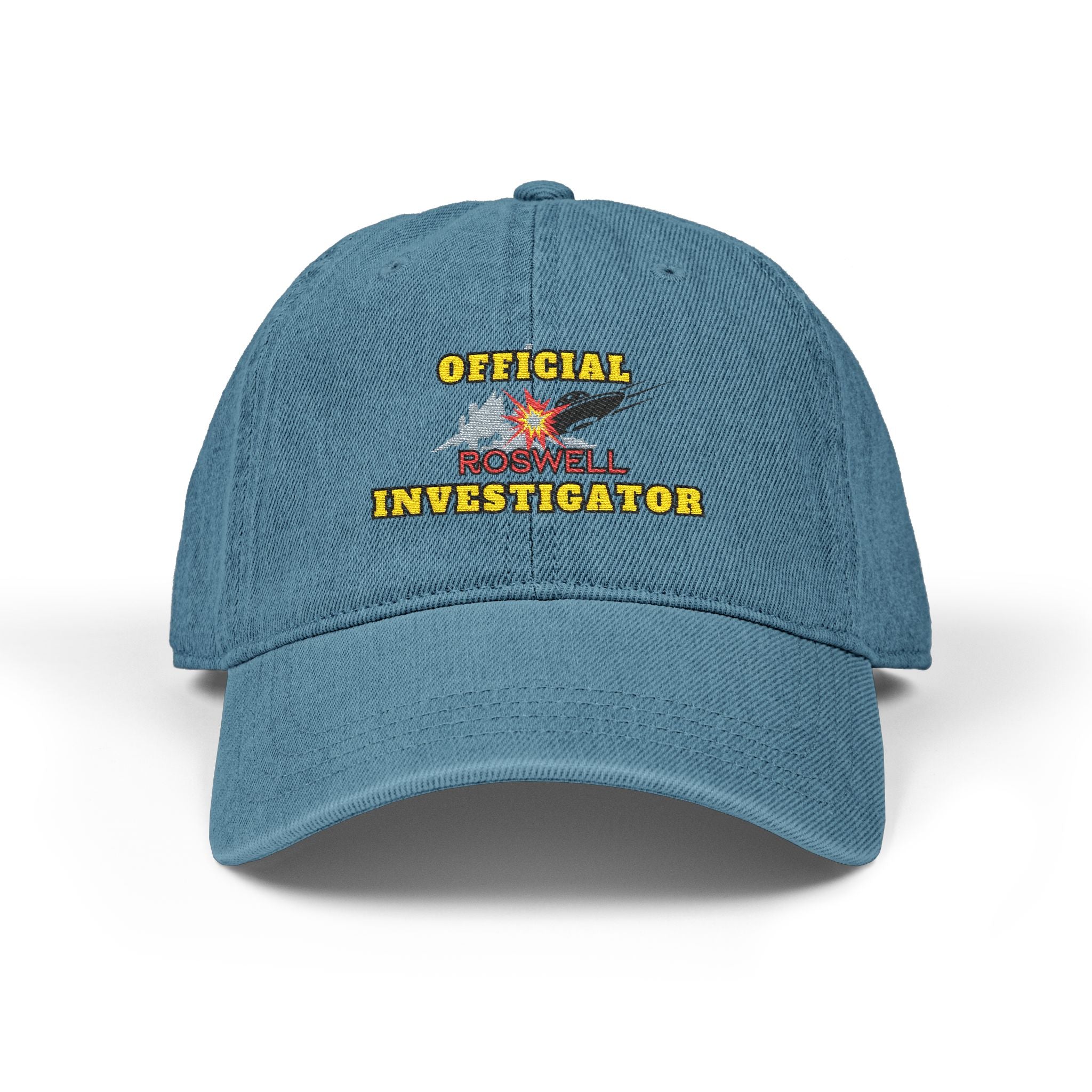 Embroidered Alien Denim Hat, UFO Lover Gift, Roswell Investigator Cap, Summer Accessory, Unique Hat