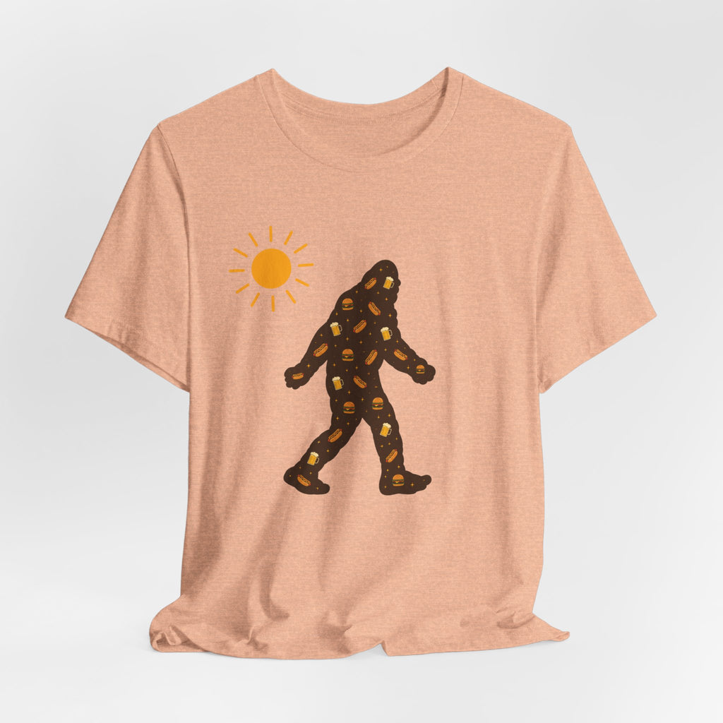 Bigfoot Summer BBQ T-Shirt — Hotdogs, Hamburgers & Beer Silhouette Tee