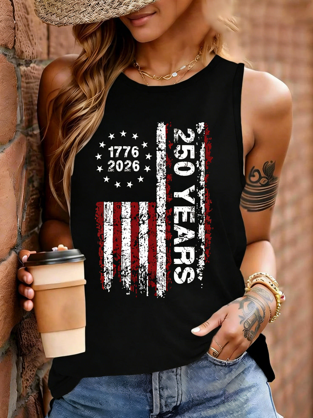 Women'S Top, Celebrating The 250Th Anniversary of American Independence, Featuring a Unique Fashion Print, Sleeveless Design, Perfect for Casual Spring And Summer Vacations, Lightweight Outdoor T-Shirt for a Comfortable Fit at Home, Machine Washable