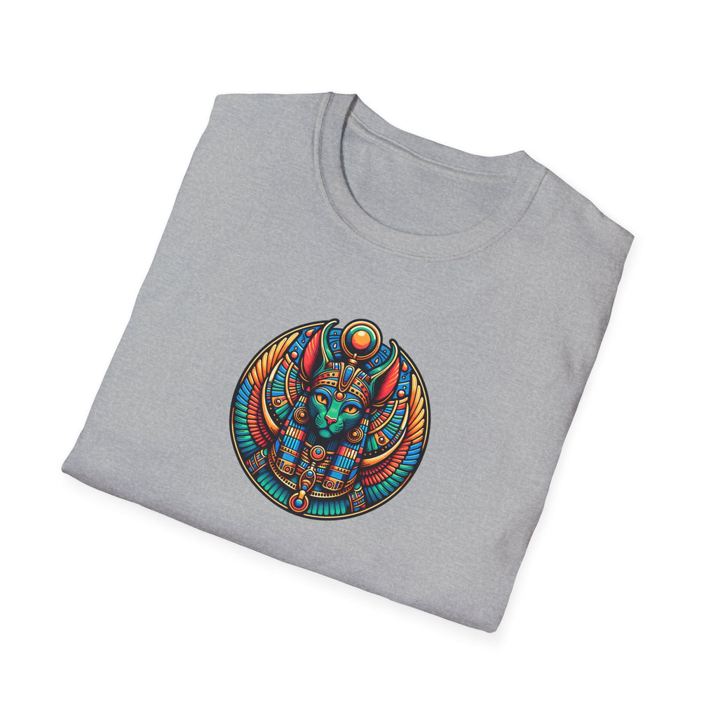 Egyptian Goddess Unisex Softstyle T-Shirt, Cute Graphic Tee, Boho Vintage Top, Gift for Cat Lovers, Summer Casual Wear, Festival Outfit