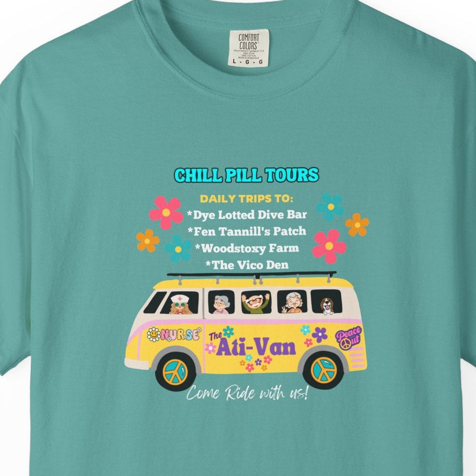 Chill Pill Tours, Funny Nurse T-Shirt, Ati-Van Ride, Unisex Tee, 100% Cotton, Nurse Gift, Soft Nurse T-Shirt