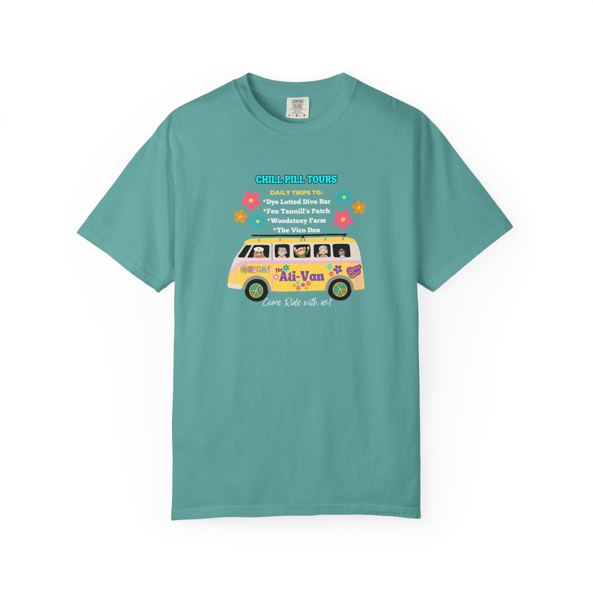 Chill Pill Tours, Funny Nurse T-Shirt, Ati-Van Ride, Unisex Tee, 100% Cotton, Nurse Gift, Soft Nurse T-Shirt